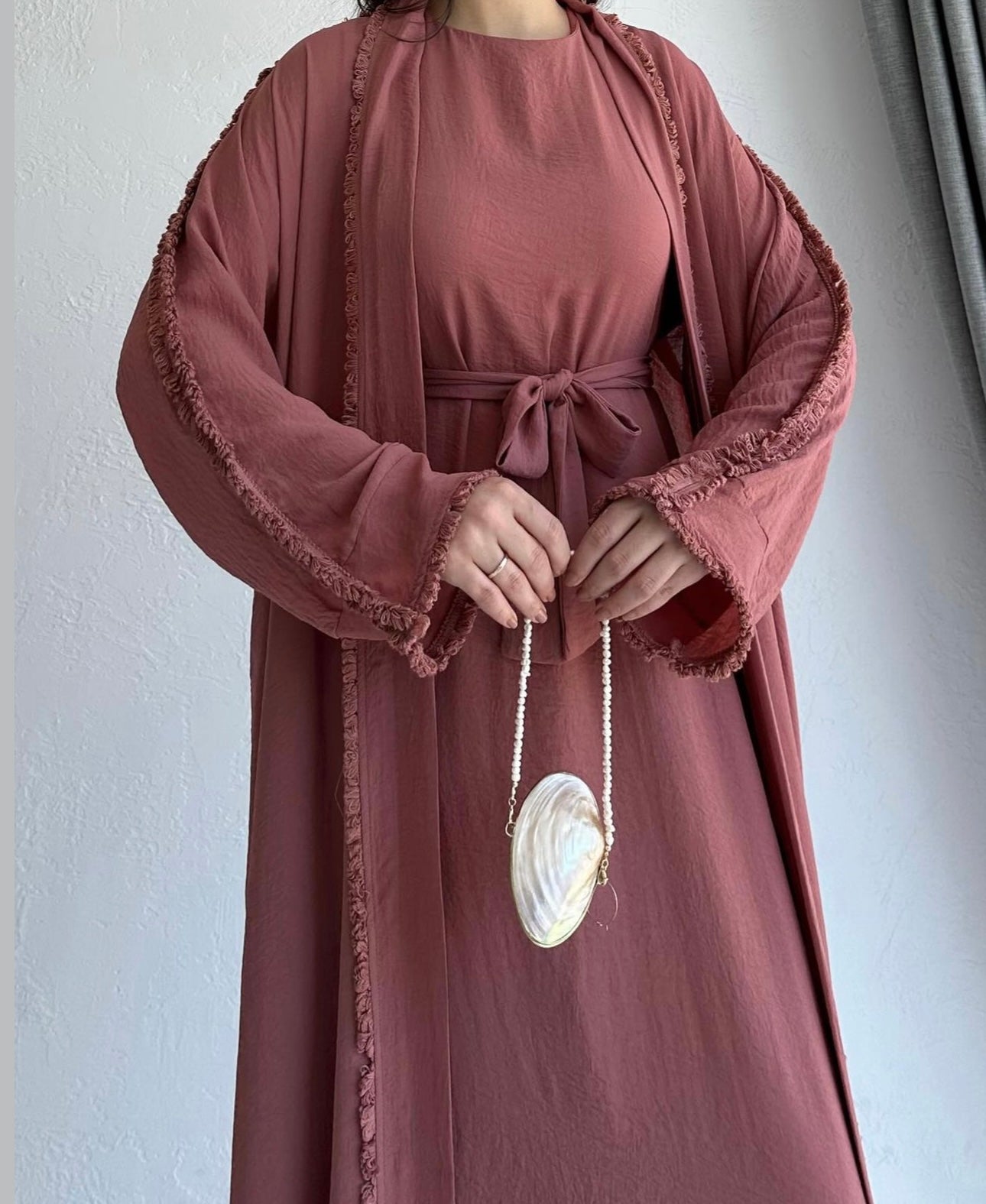 3 Pcs Cotton Open Belted Abaya