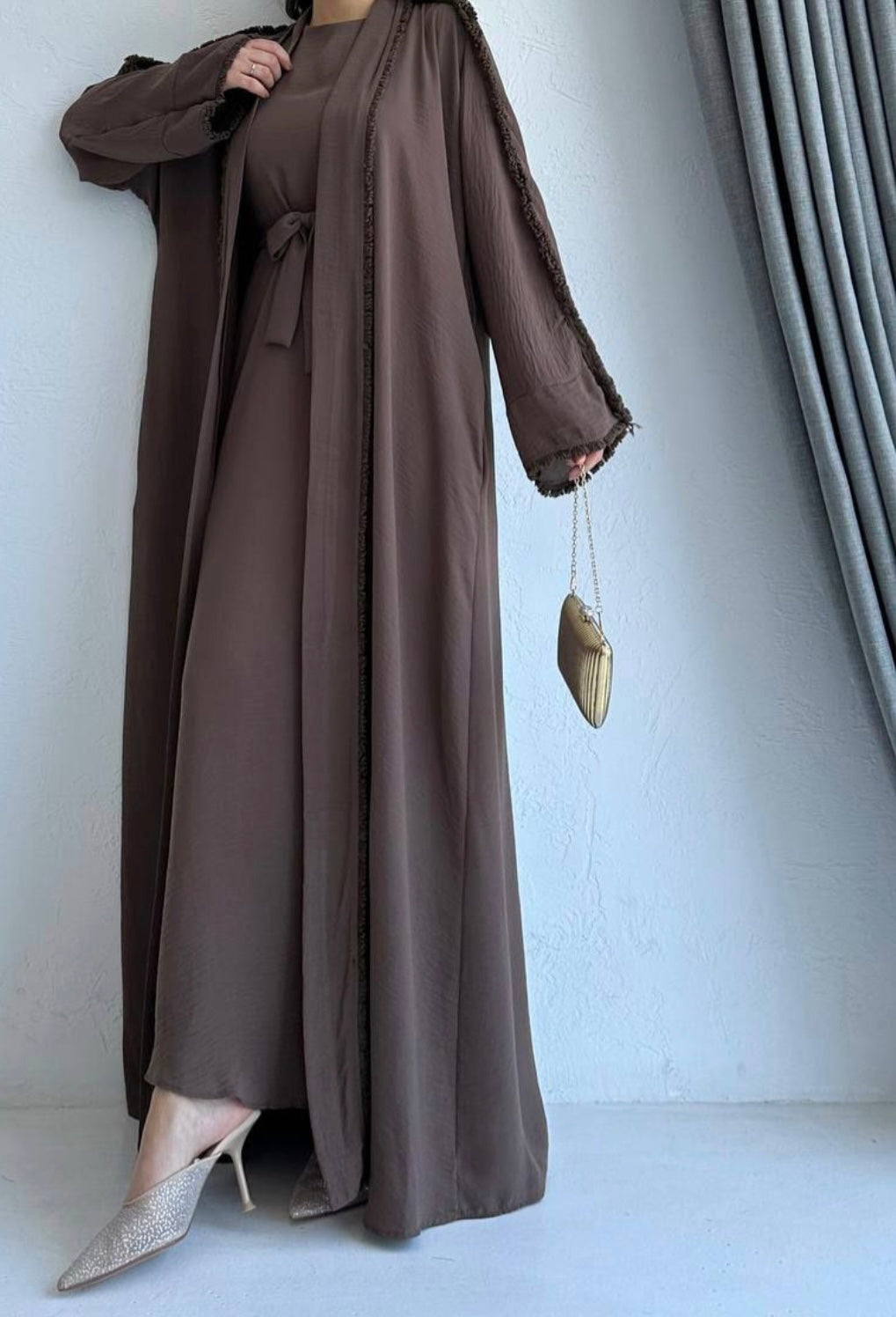 3 Pcs Cotton Open Belted Abaya