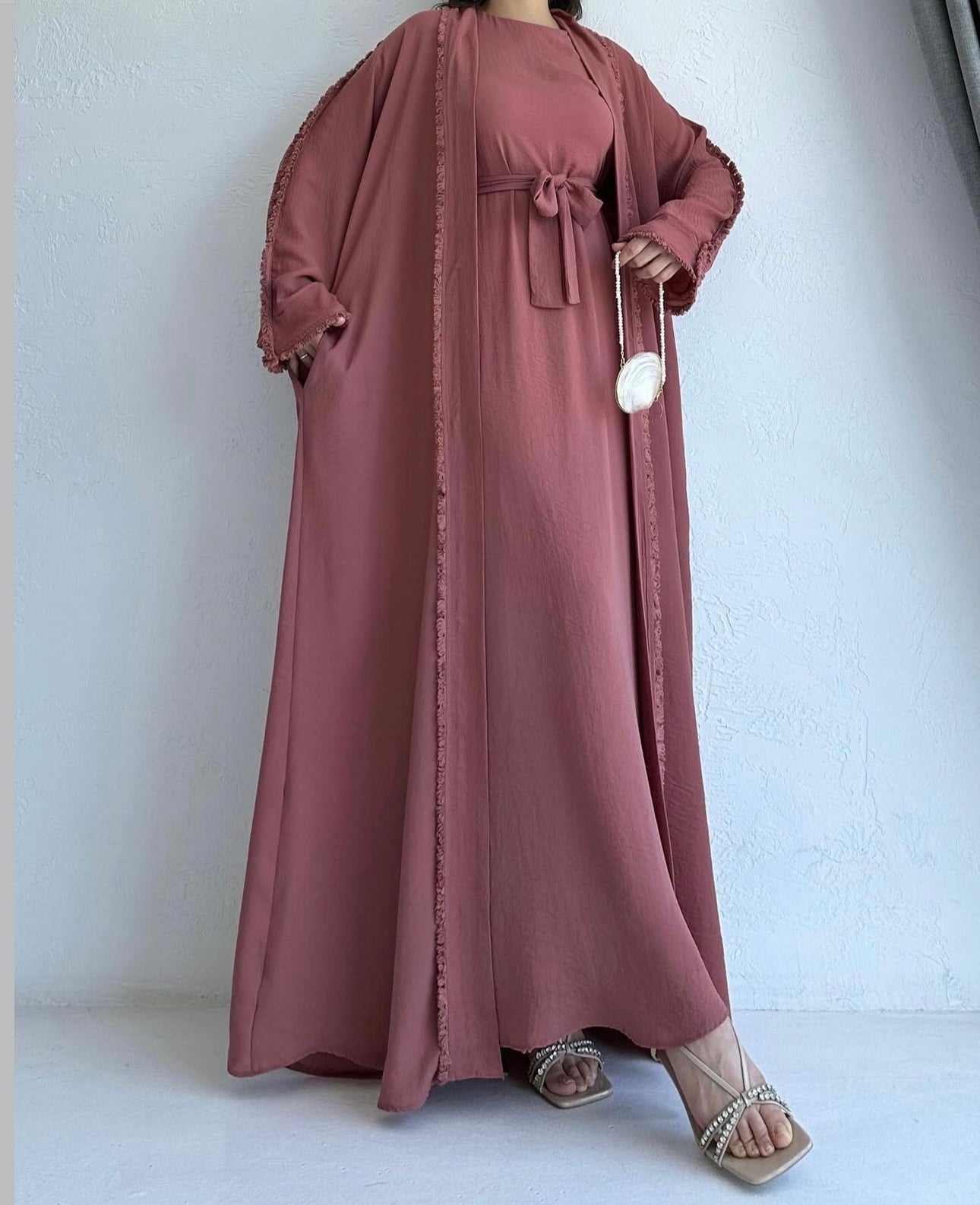 3 Pcs Cotton Open Belted Abaya