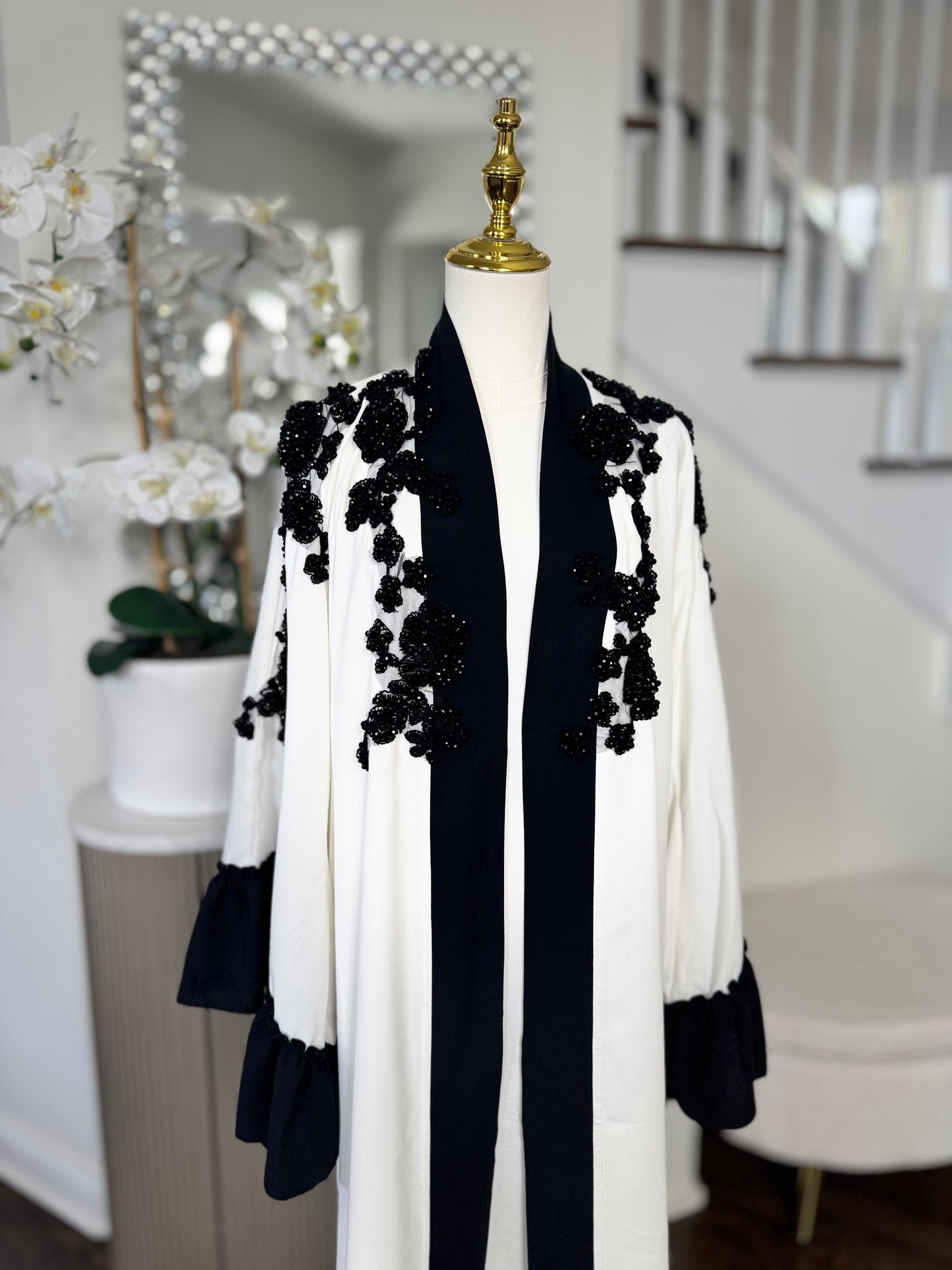 Handwork Beaded Chest and Shoulders open Abaya
