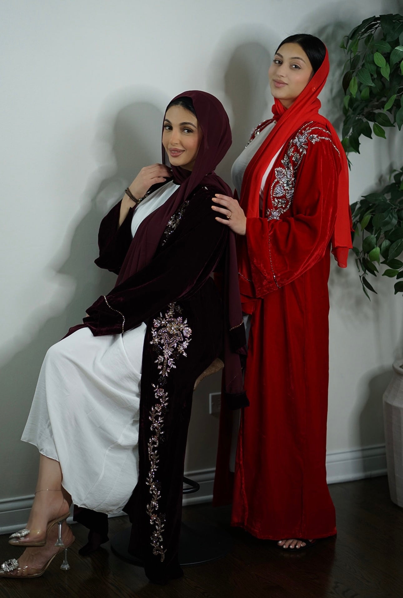 LUXURY VELVET EMBELLISHED FRONT AND BACK EVENING OPEN ABAYA