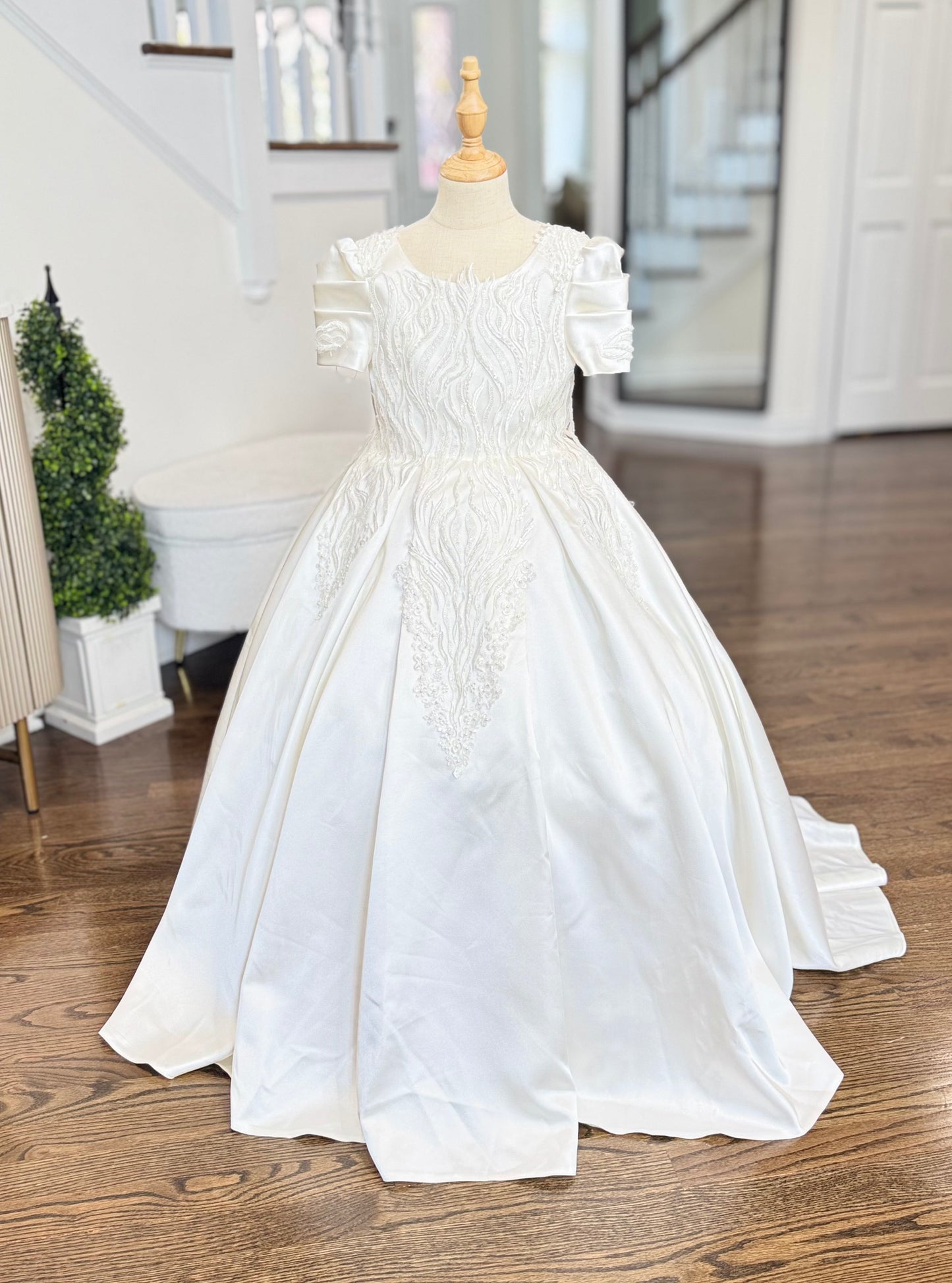 Lila Luxury Off White Lace Puffy Flower Girl Dress