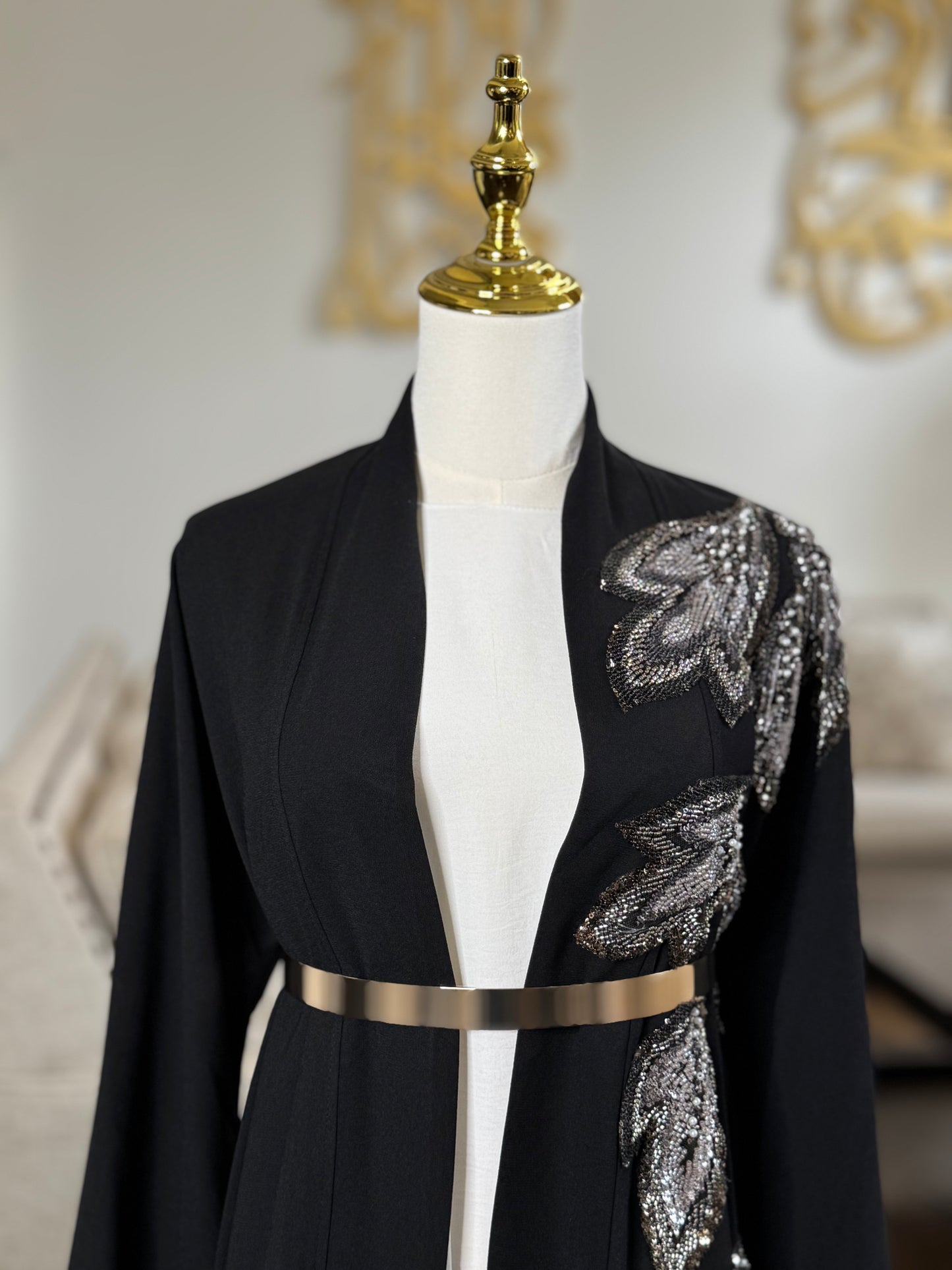 One Sides Beaded Open Abaya
