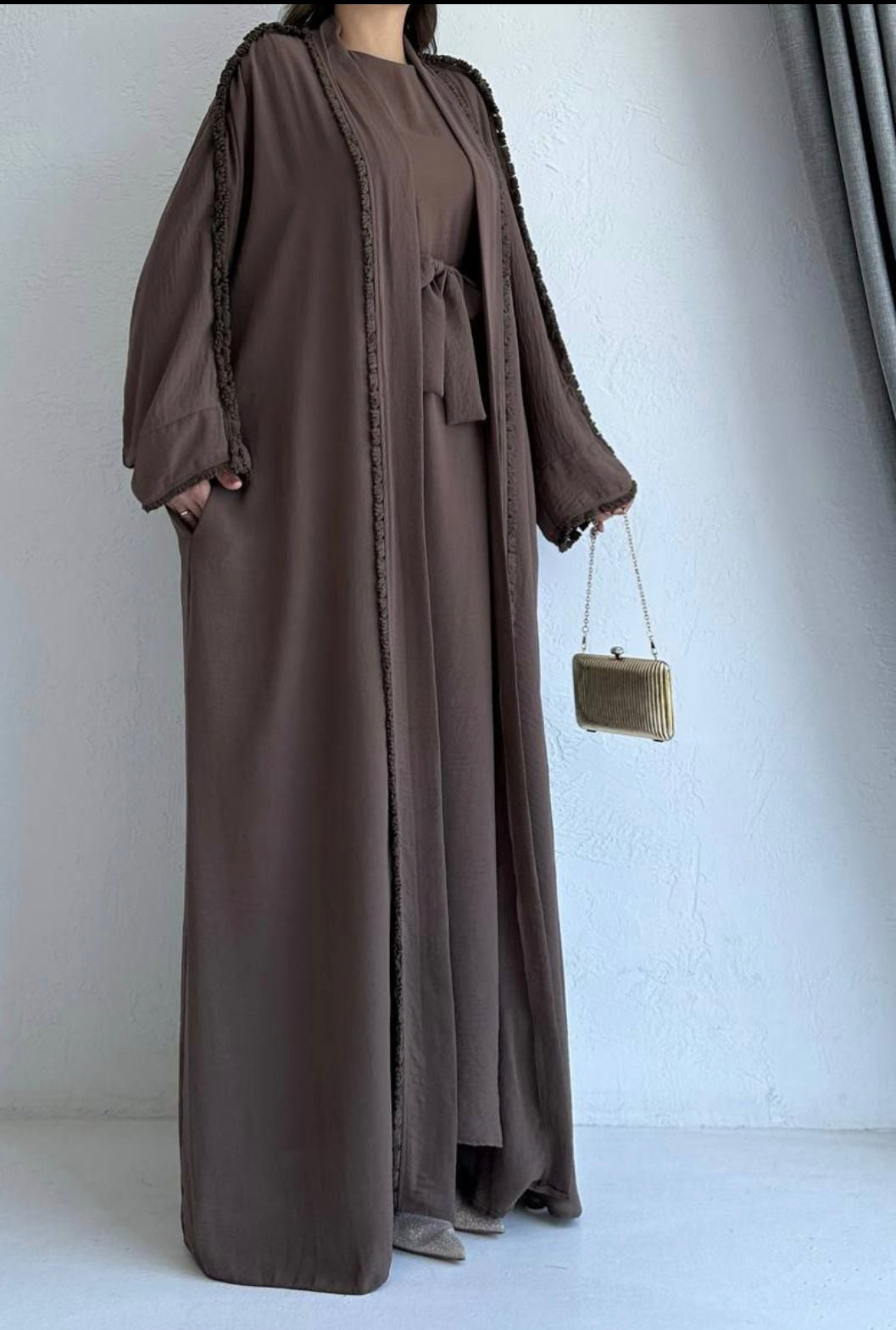 3 Pcs Cotton Open Belted Abaya