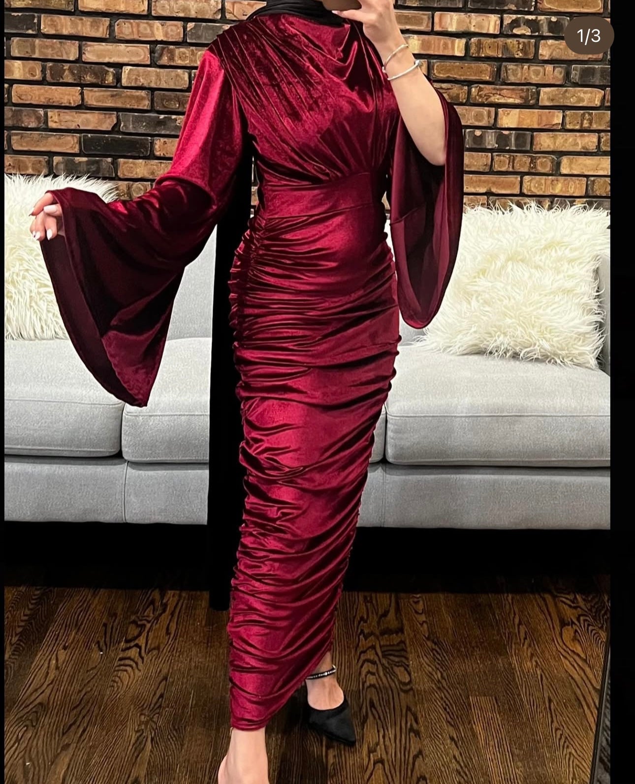 Velvet Maxi Evening Dress with Flare Sleeve