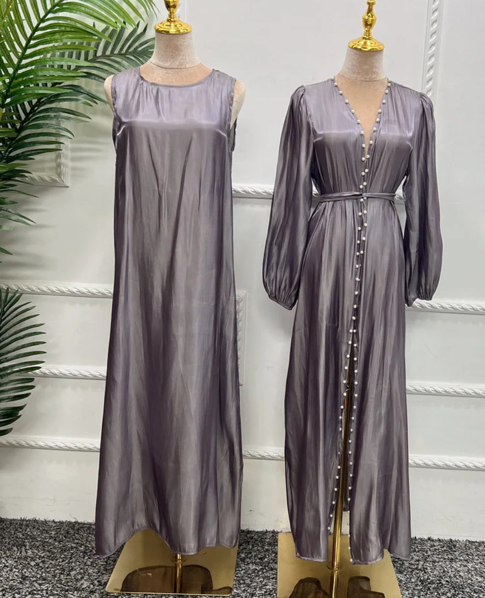 Organza Pearl kimono two-piece Abaya