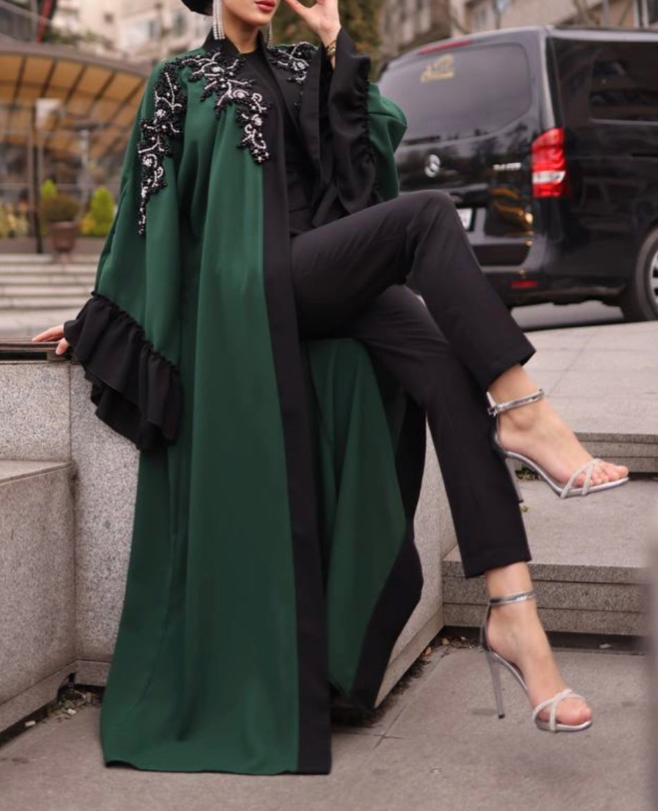Handwork Beaded Chest and Shoulders open Abaya