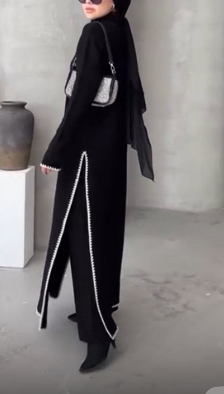 2 Pcs Co-Ord Knit-Crochet Details Pants Set Turtleneck Full Length top