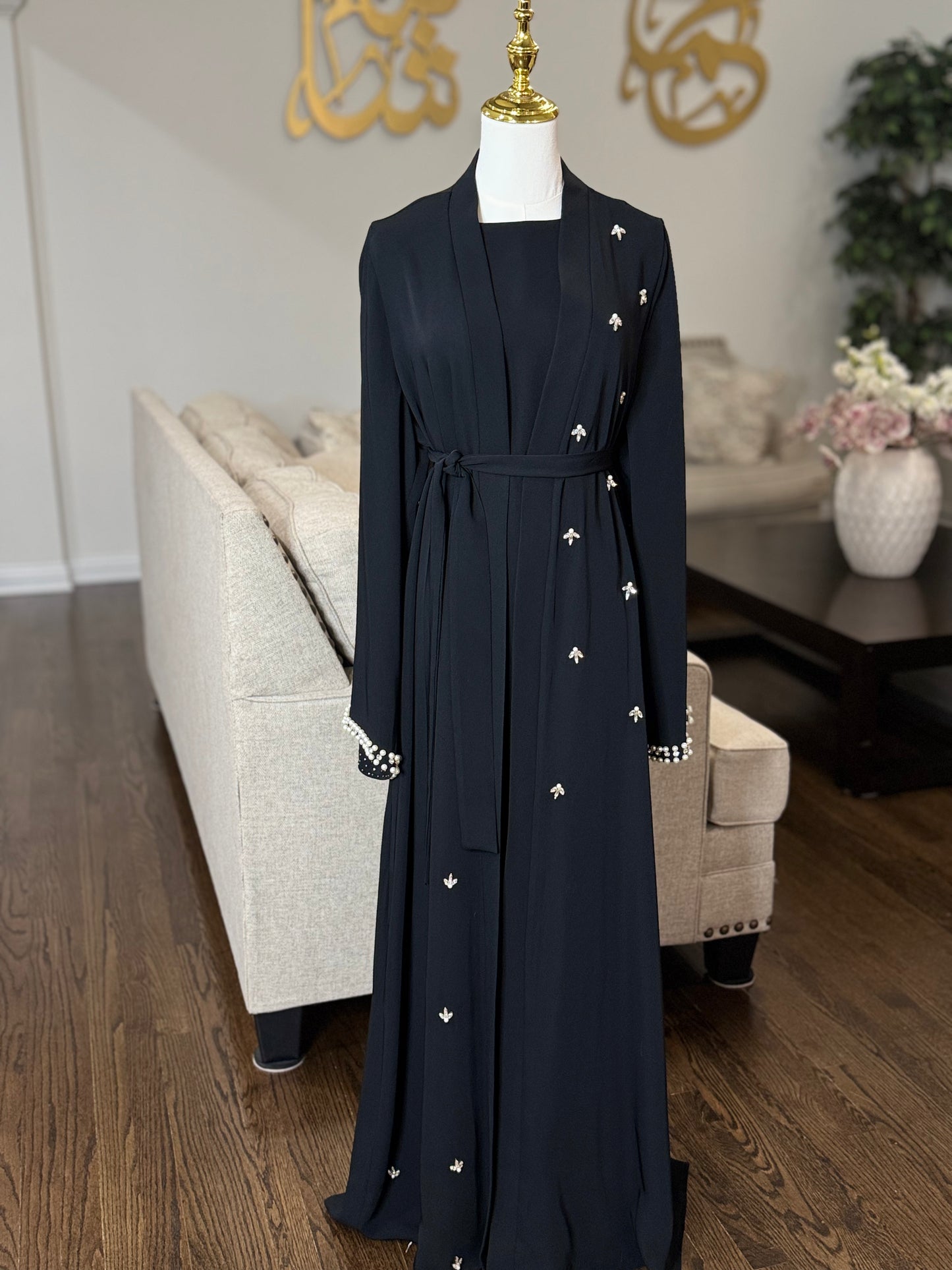 Embellished pearls abaya set