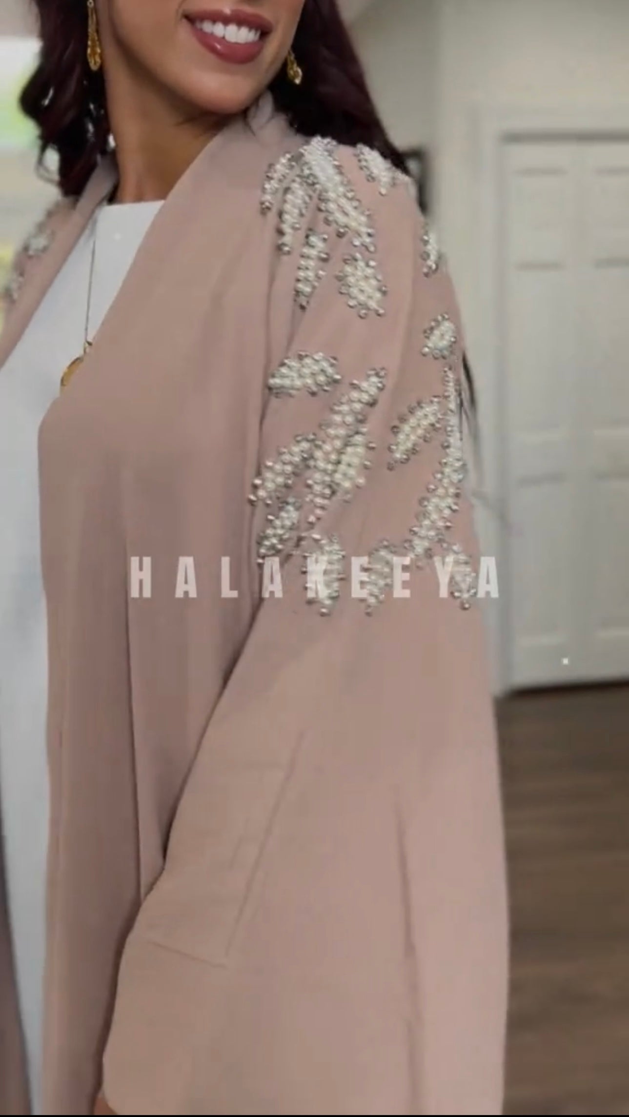 Luxury embellished Pearl Beaded Open Abaya