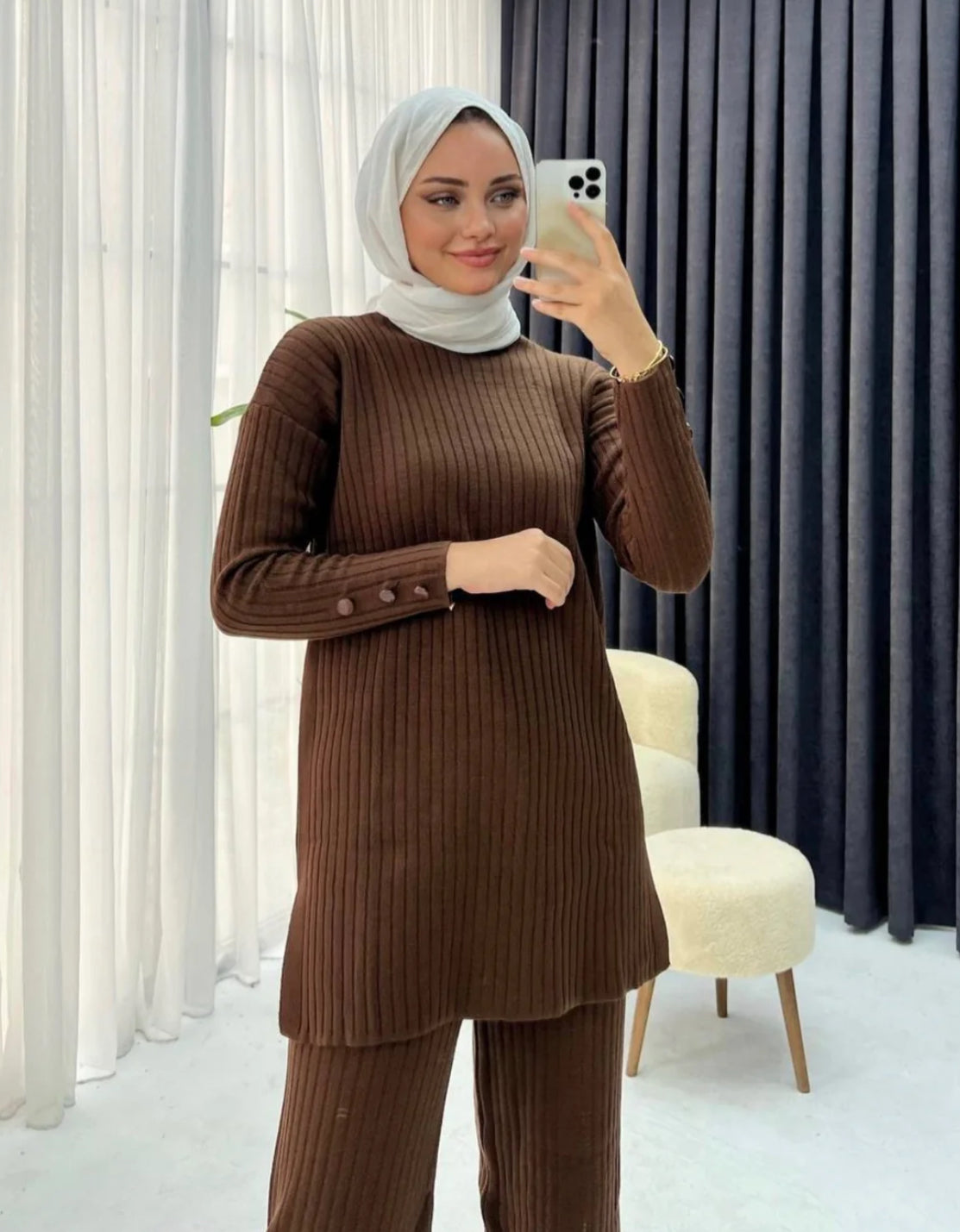Ribbed Detail Knitwear Pants Set suite (S1)