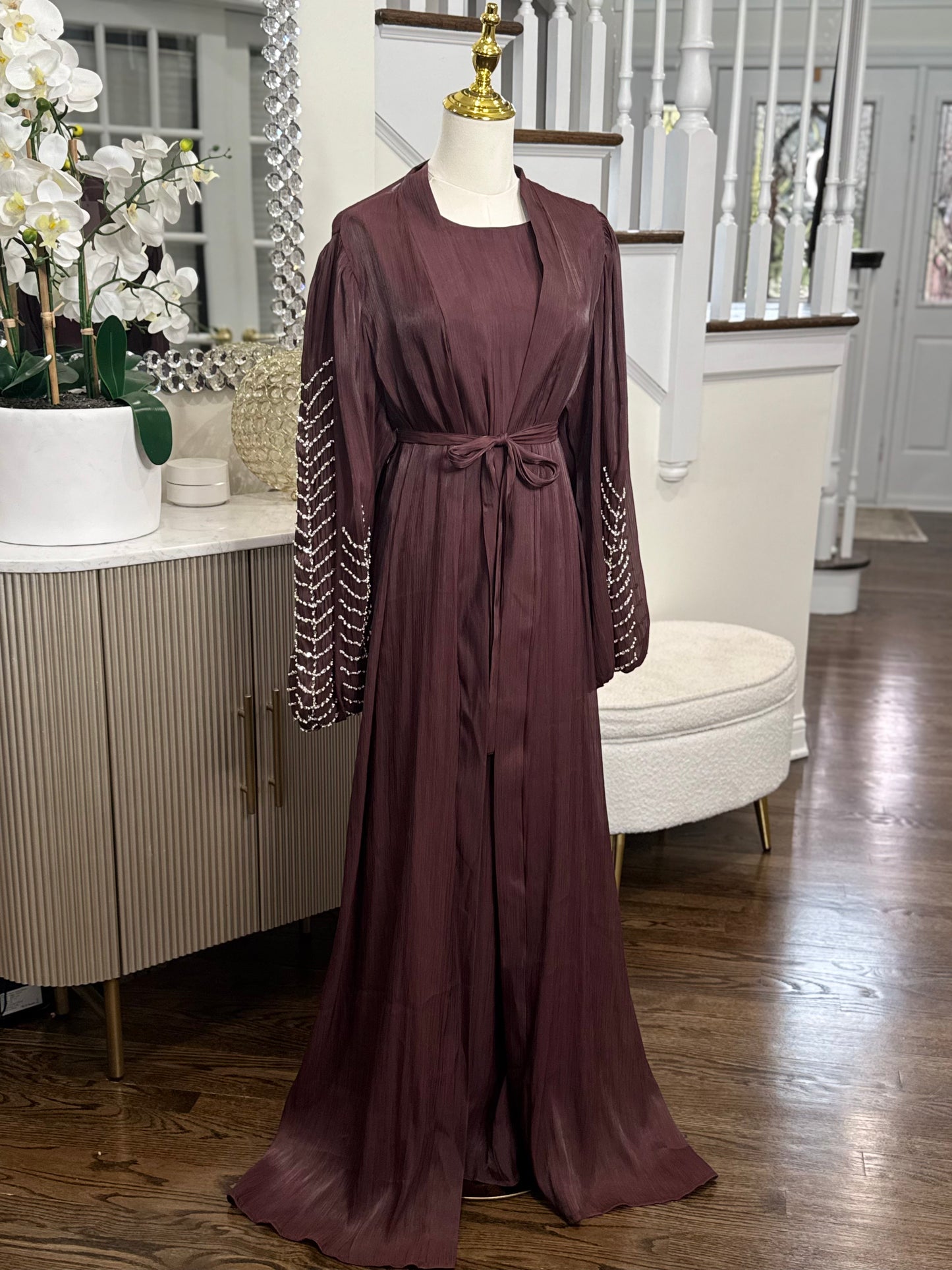 Organza beaded kimono two-piece Abaya