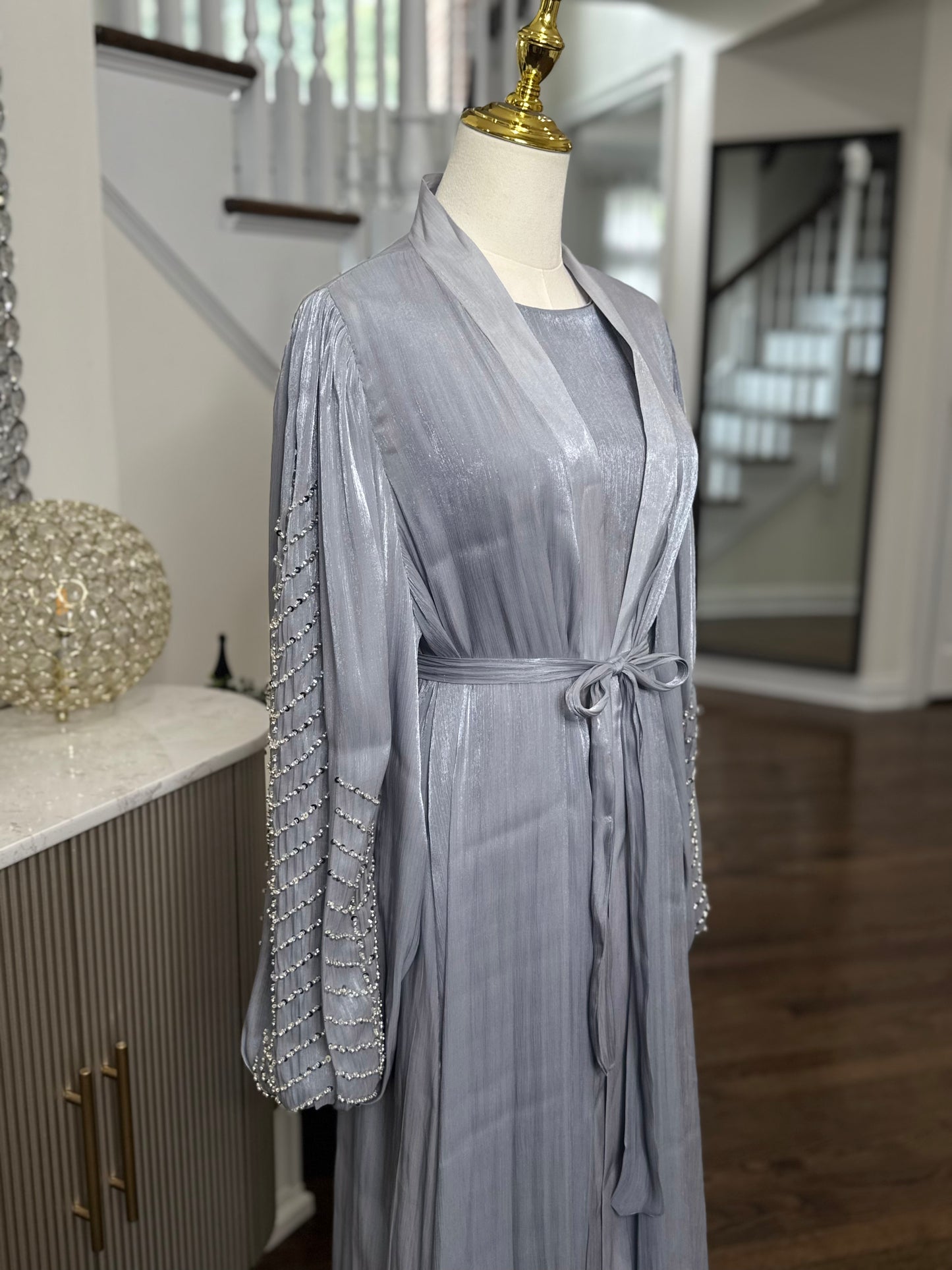 Organza beaded kimono two-piece Abaya