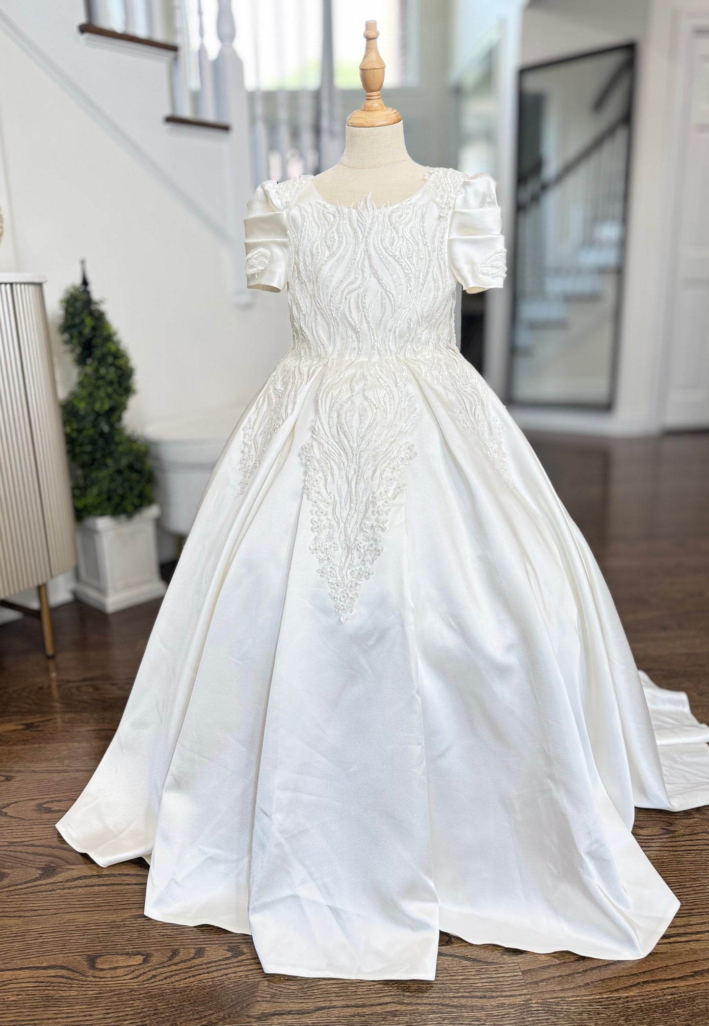 Lila Luxury Off White Lace Puffy Flower Girl Dress