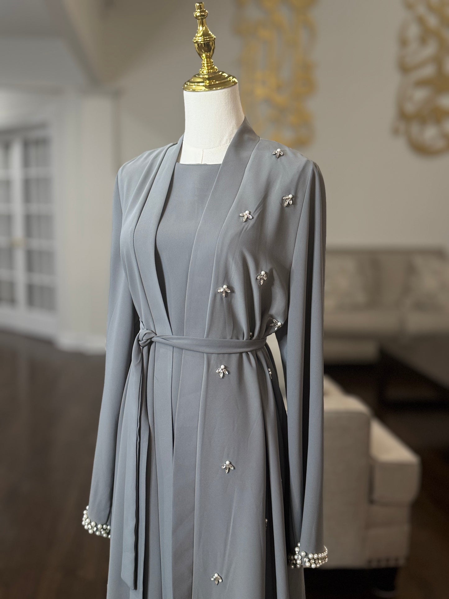 Embellished pearls abaya set