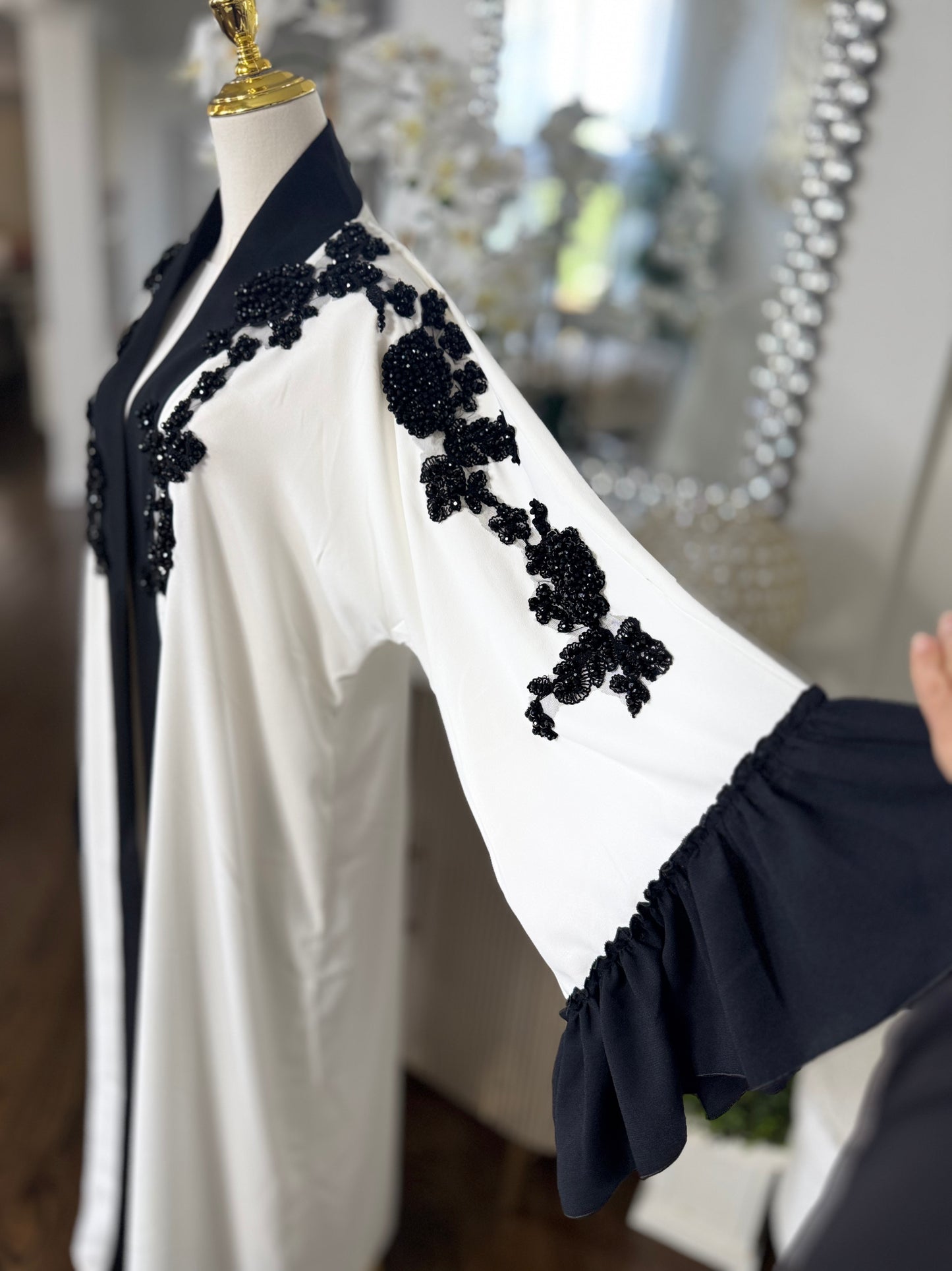 Handwork Beaded Chest and Shoulders open Abaya