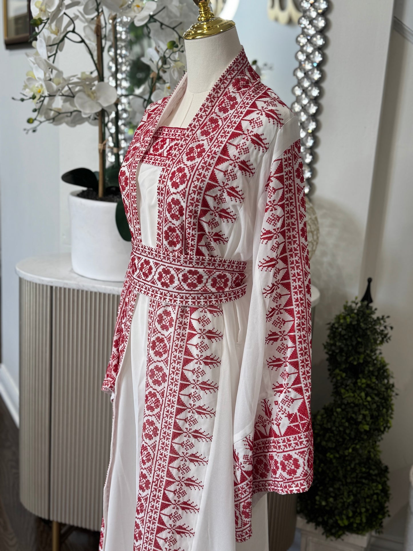3 Pcs Palestinian Embroidered Tatreez Open Abaya Thobe