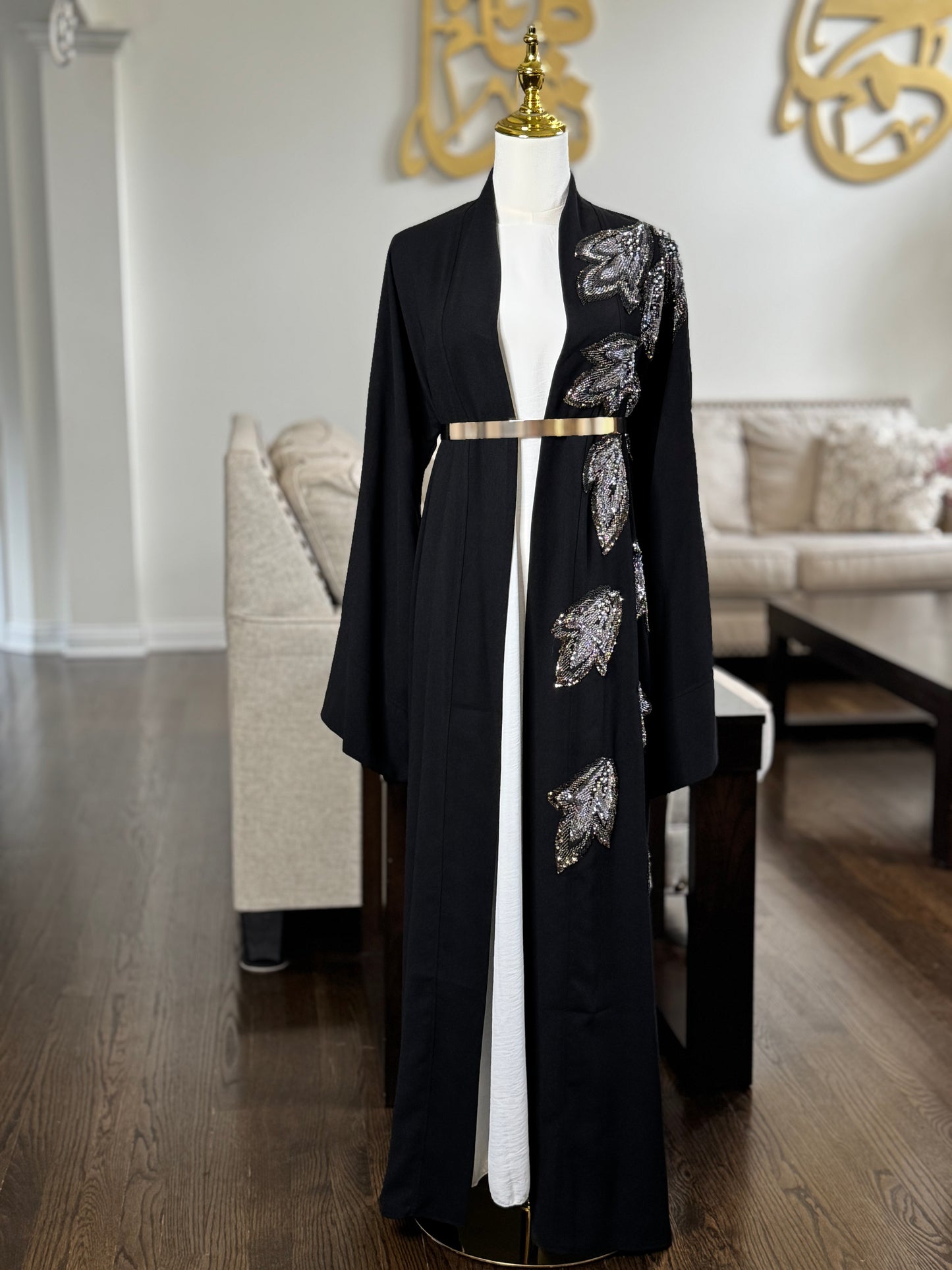 One Sides Beaded Open Abaya