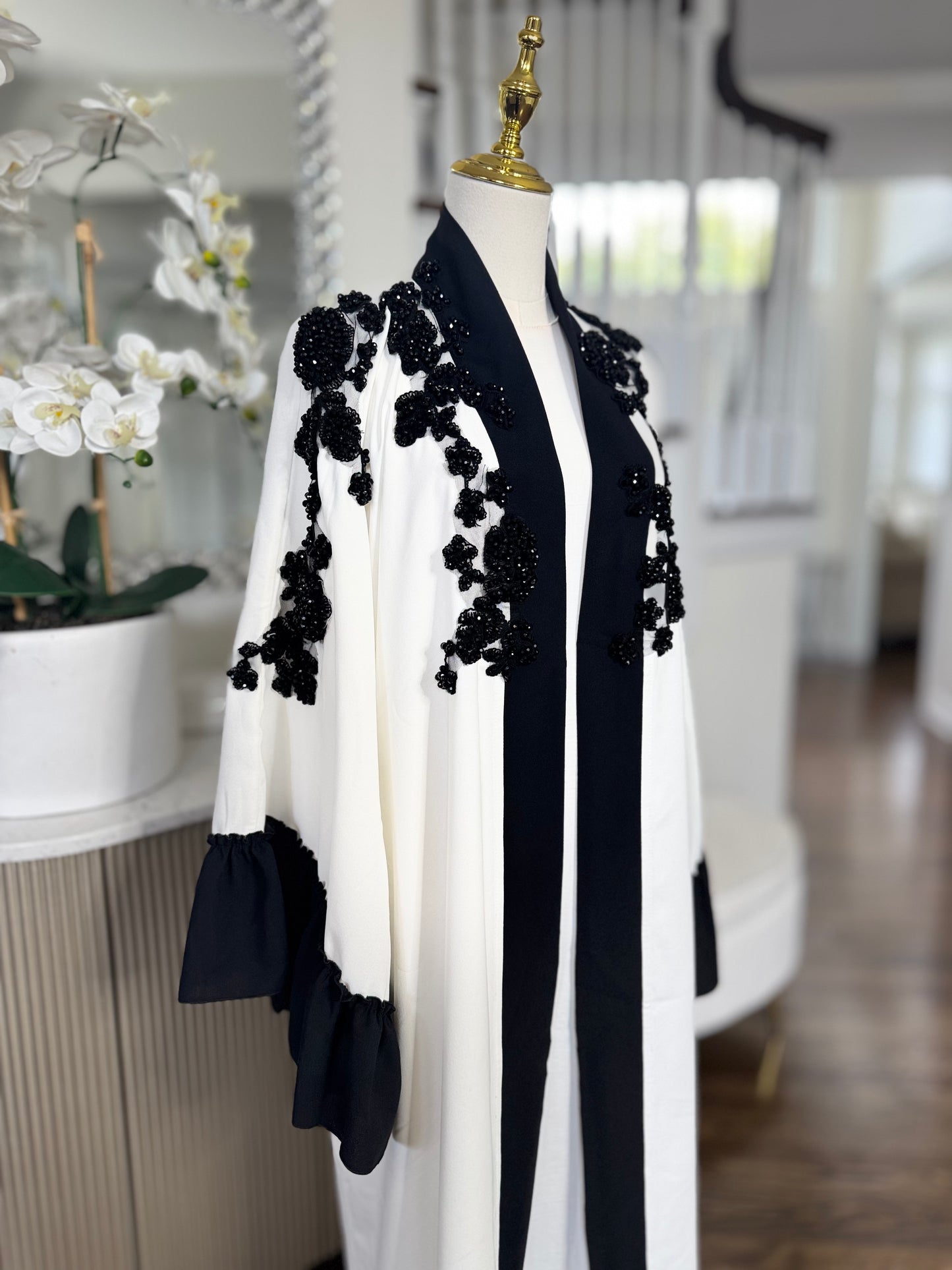 Handwork Beaded Chest and Shoulders open Abaya