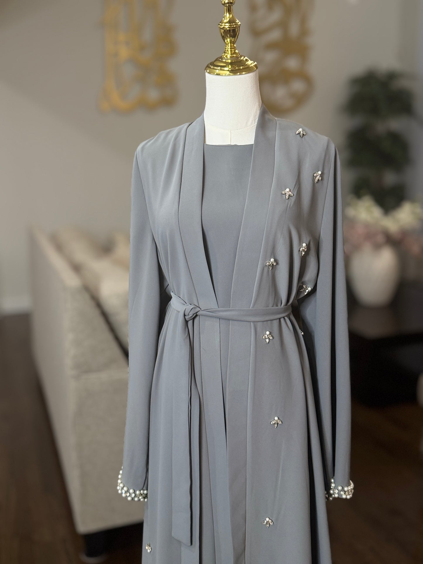 Embellished pearls abaya set