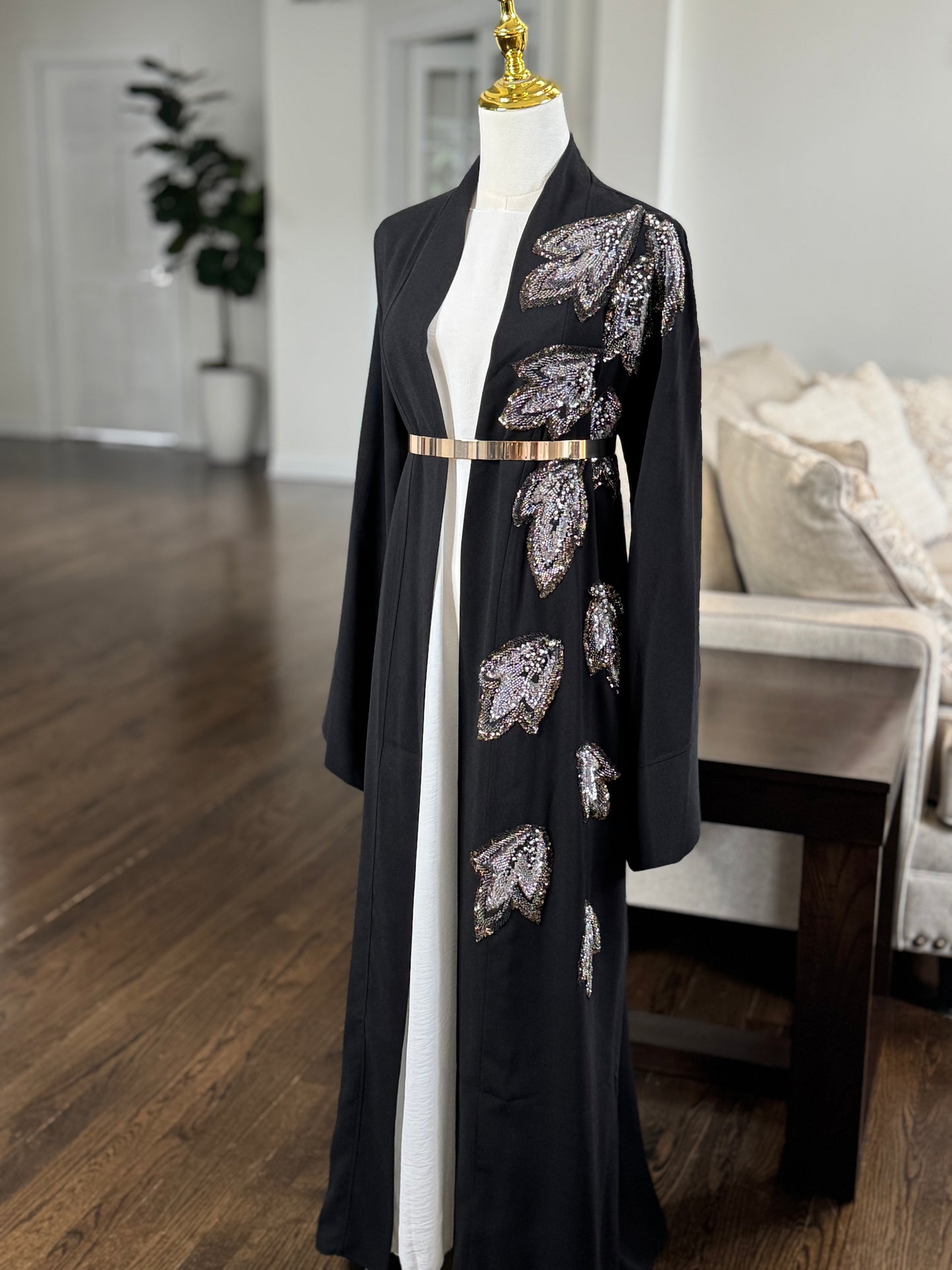 One Sides Beaded Open Abaya