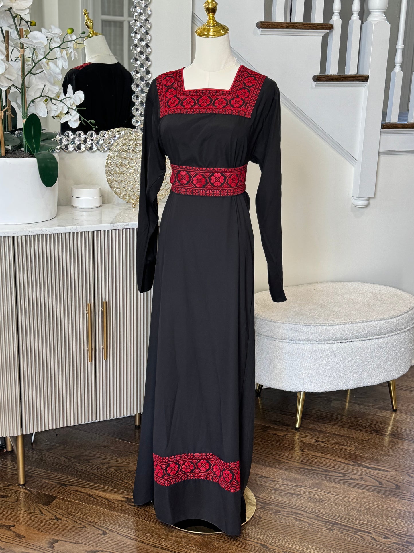 3 Pcs Palestinian Embroidered Tatreez Open Abaya Thobe