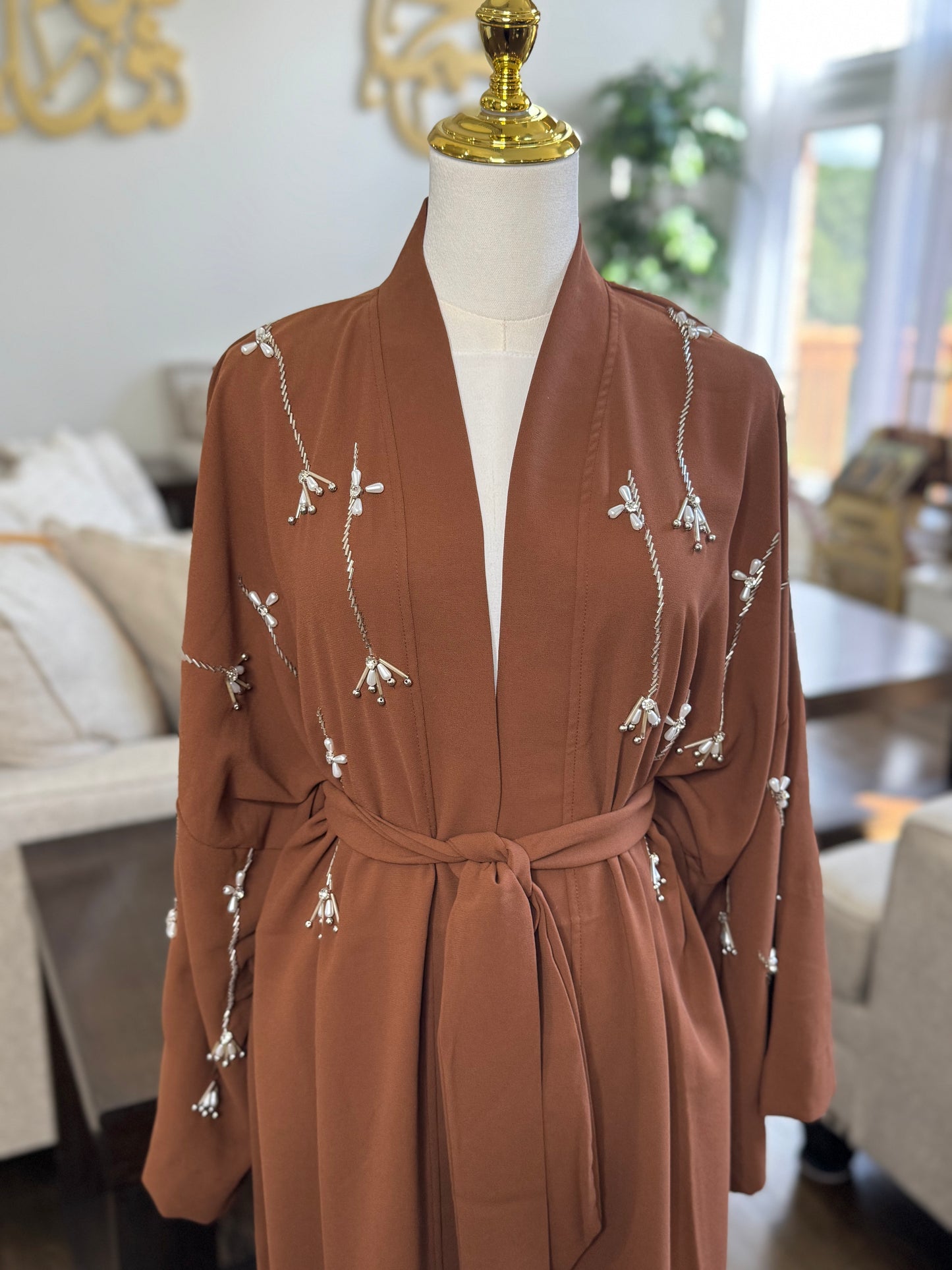 Pearls Beaded Butterfly Open Abaya