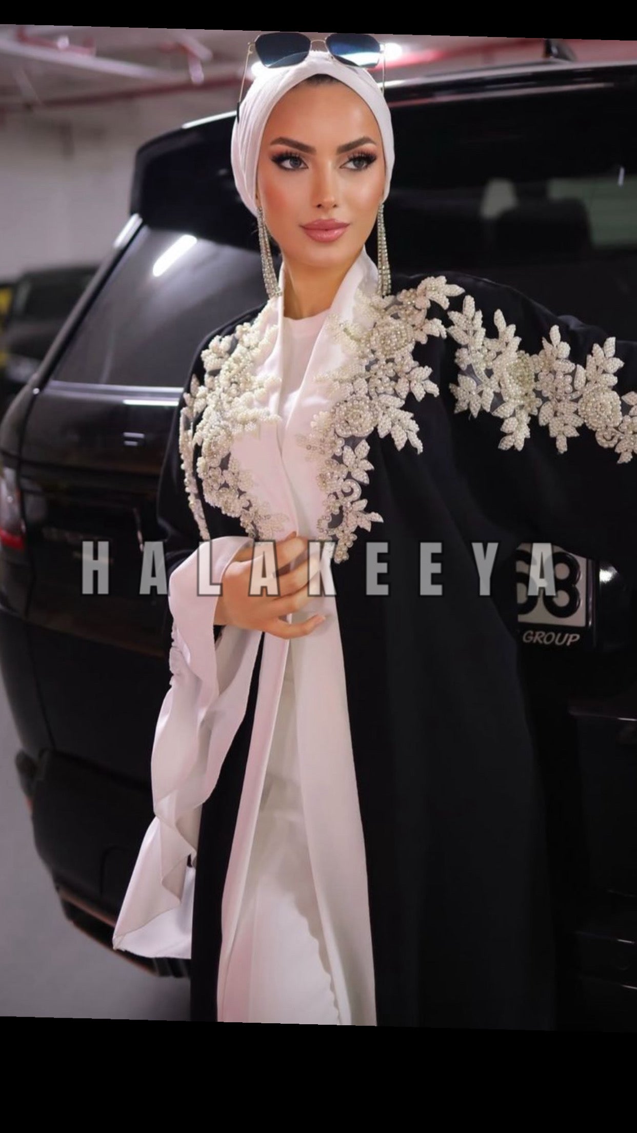 Handwork Beaded Chest and Shoulders open Abaya