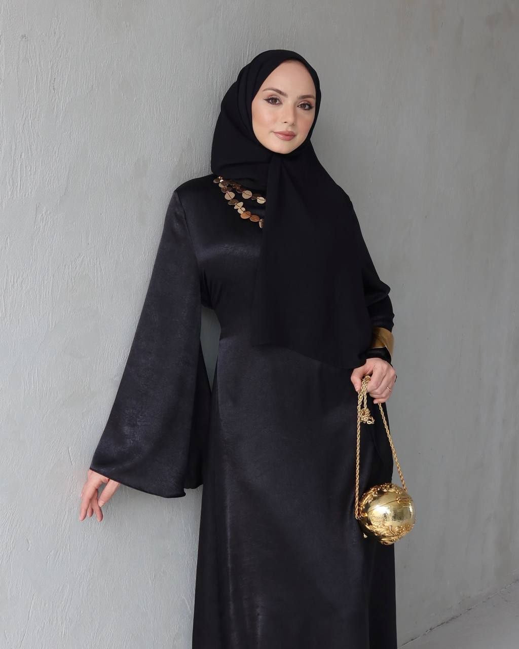 Soft Satin Dress Wide Bell Sleeves