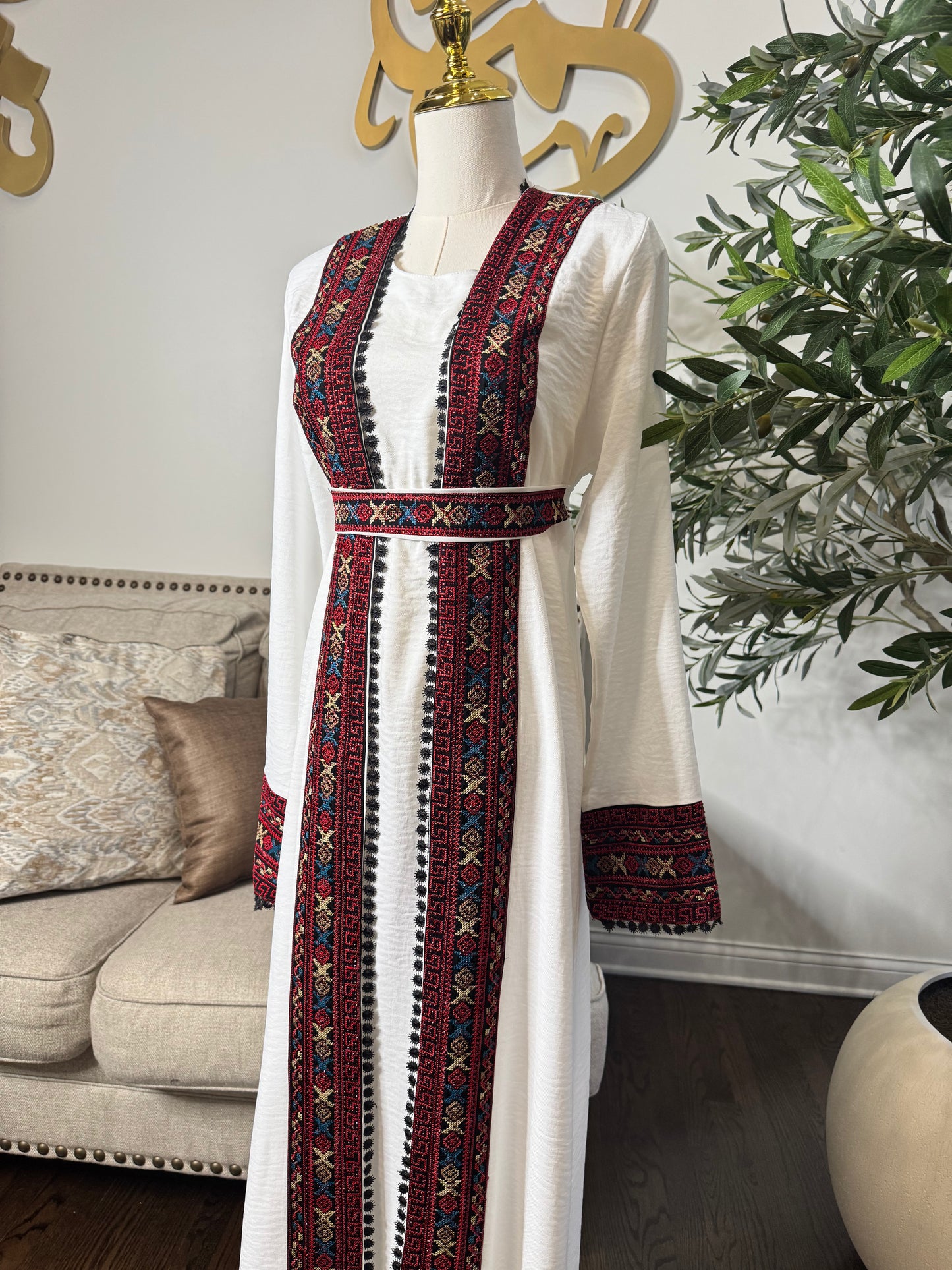 3 pcs Palestinian traditional embroidered tatreez open abaya Thobe