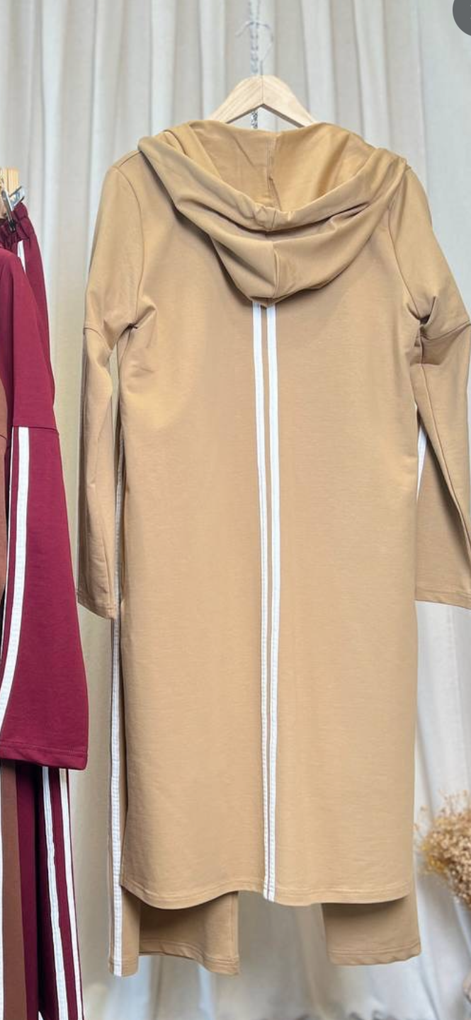 3 Pcs Co-ord Sport Hooded Long Cardigan Plus Size Set