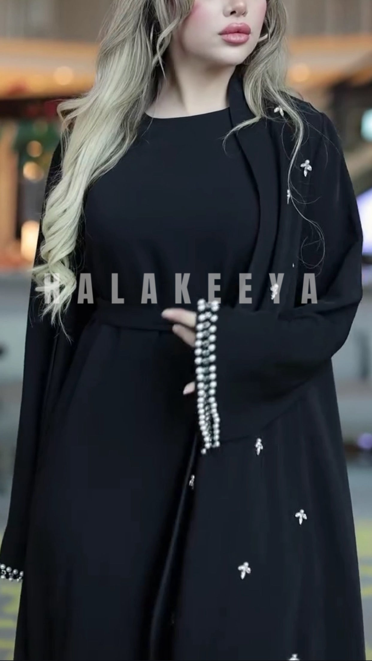 Embellished pearls abaya set
