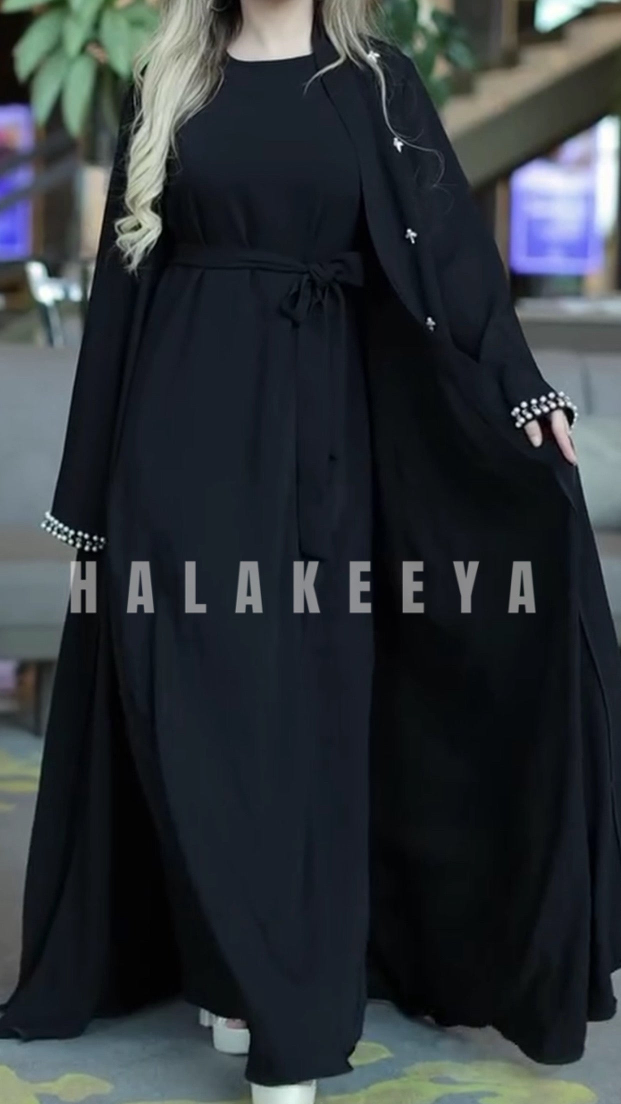 Embellished pearls abaya set