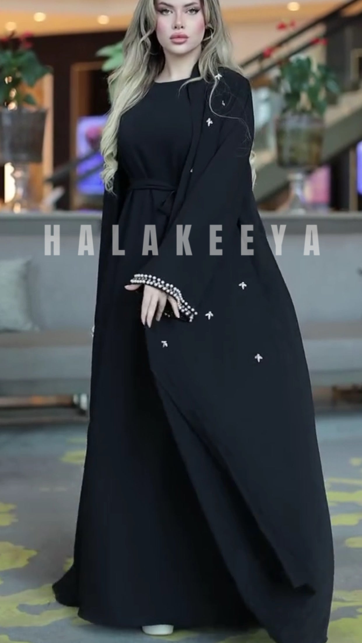 Embellished pearls abaya set