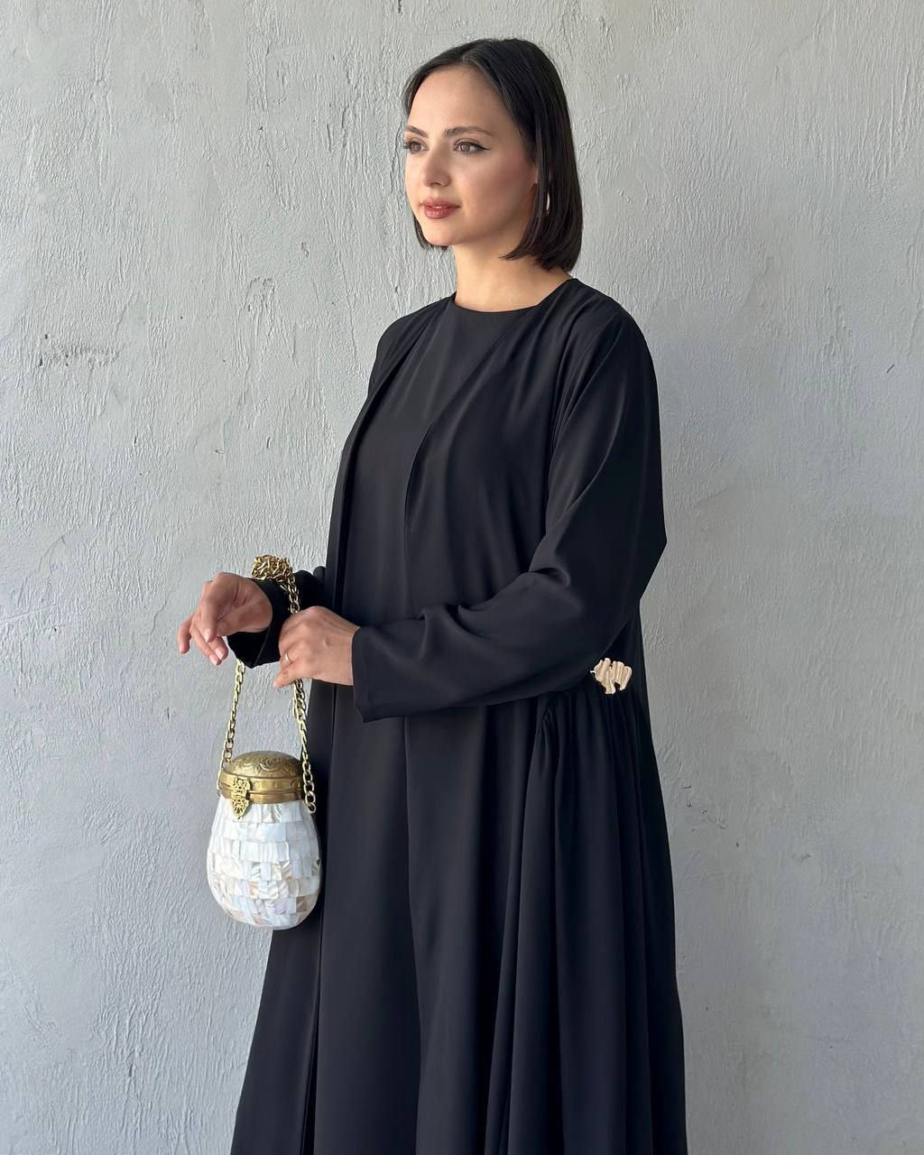 Elegant decorated Ruffled Sided Open Abaya