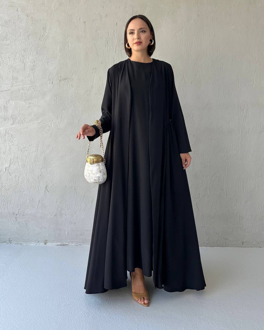 Elegant decorated Ruffled Sided Open Abaya