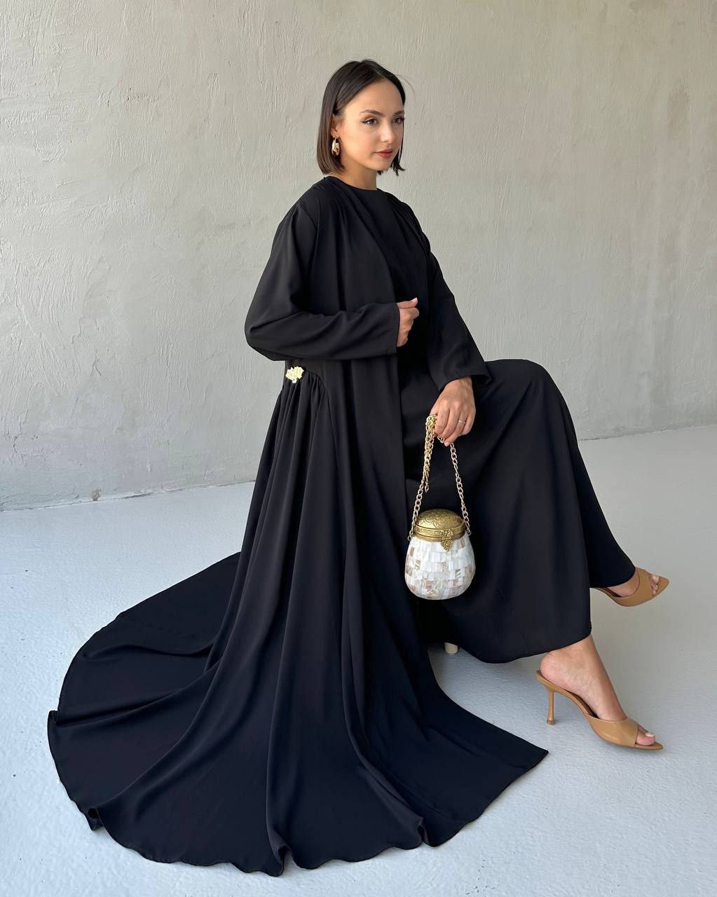 Elegant decorated Ruffled Sided Open Abaya