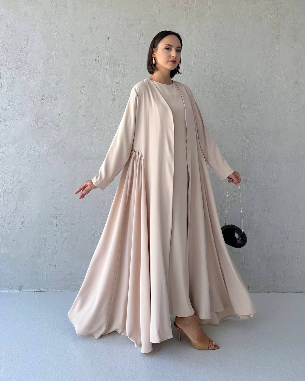 Elegant decorated Ruffled Sided Open Abaya
