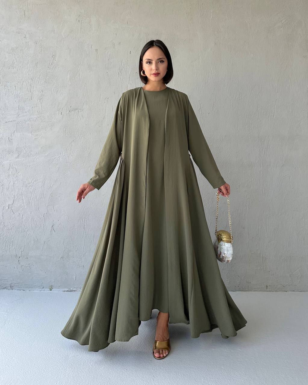 Elegant decorated Ruffled Sided Open Abaya