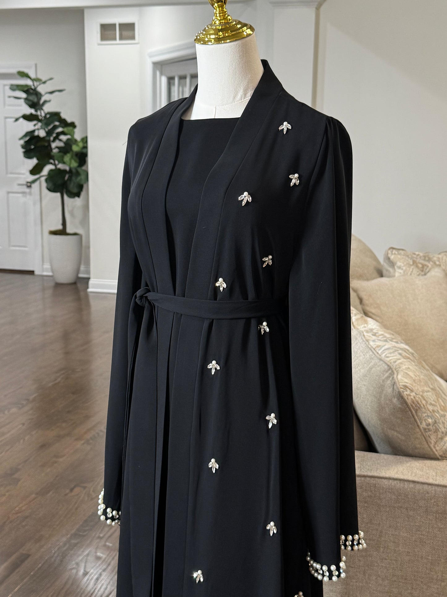 Embellished pearls abaya set