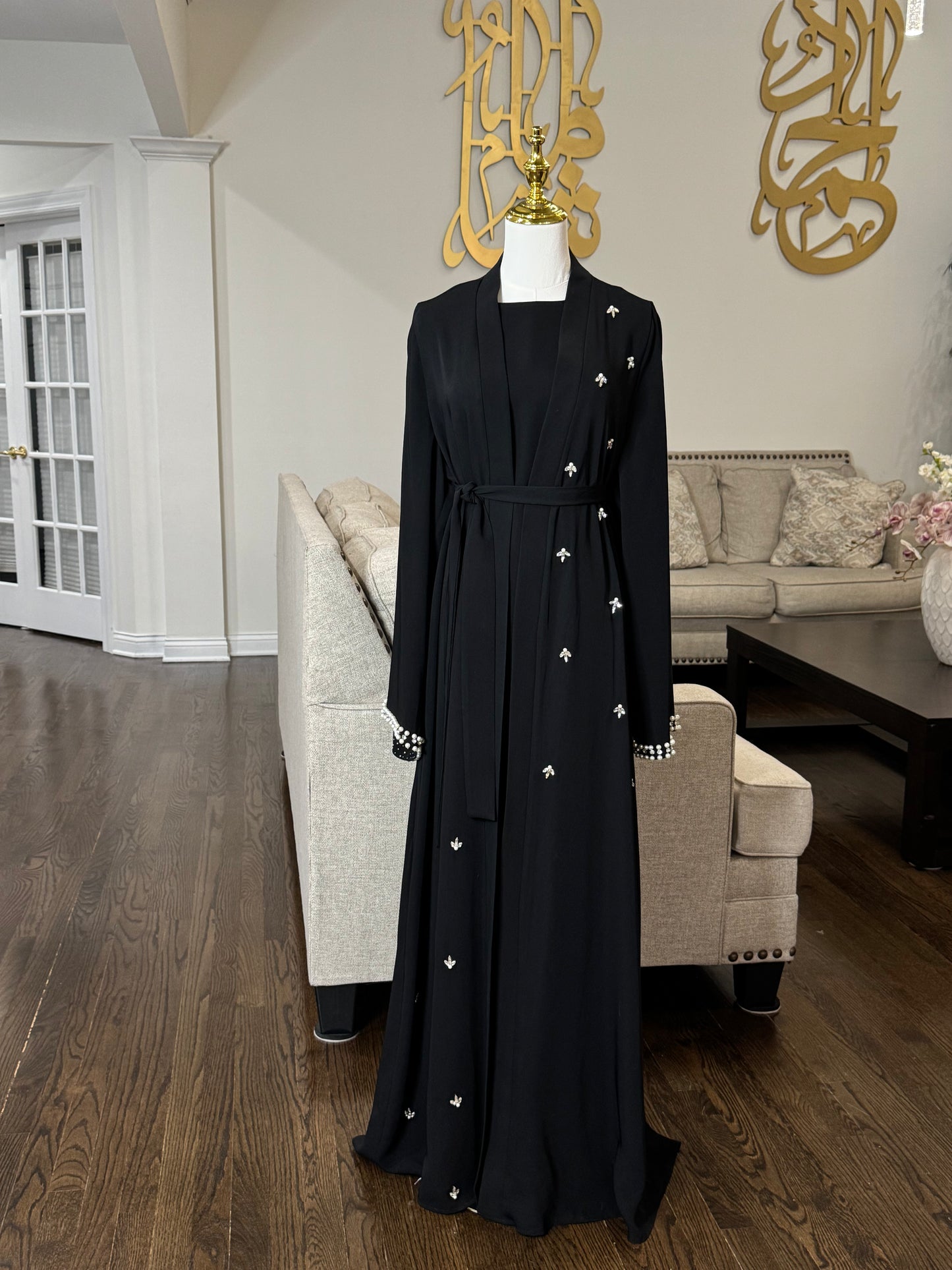 Embellished pearls abaya set