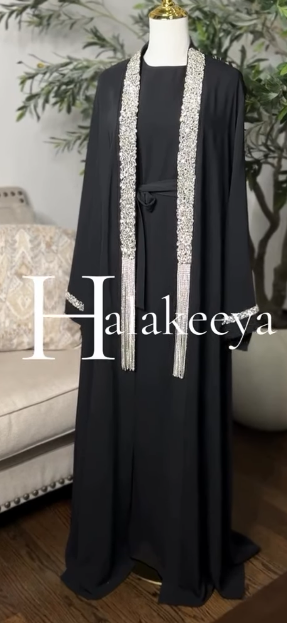 luxury 3-piece embellished crystal abaya Set