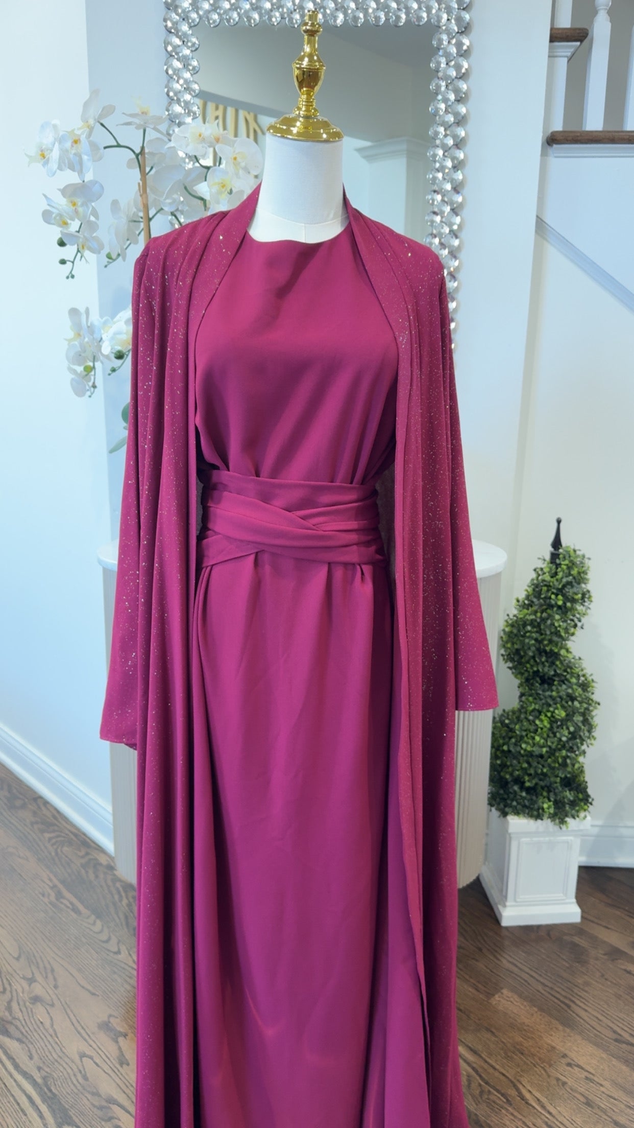 shimmering Chic Waist Wrap Tied Abaya set
