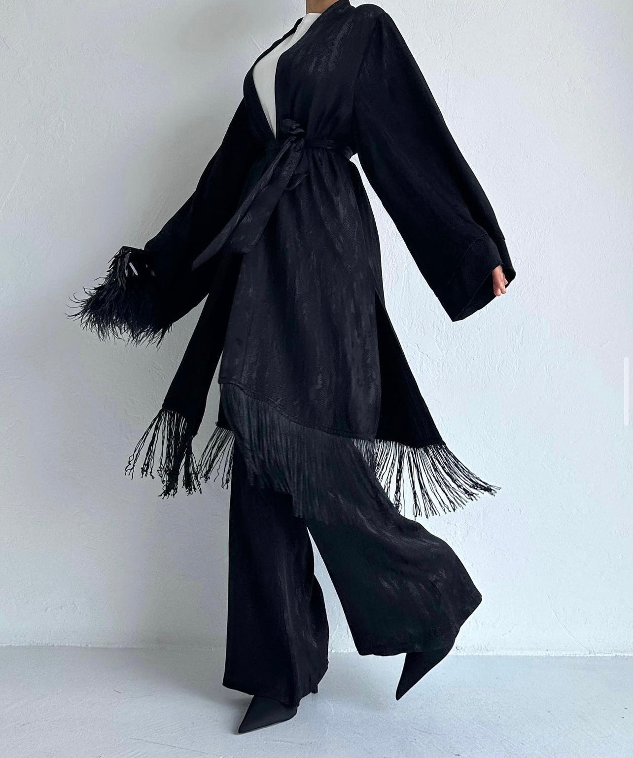 Elegant Dressy Cardigan Pant Set With Tassel