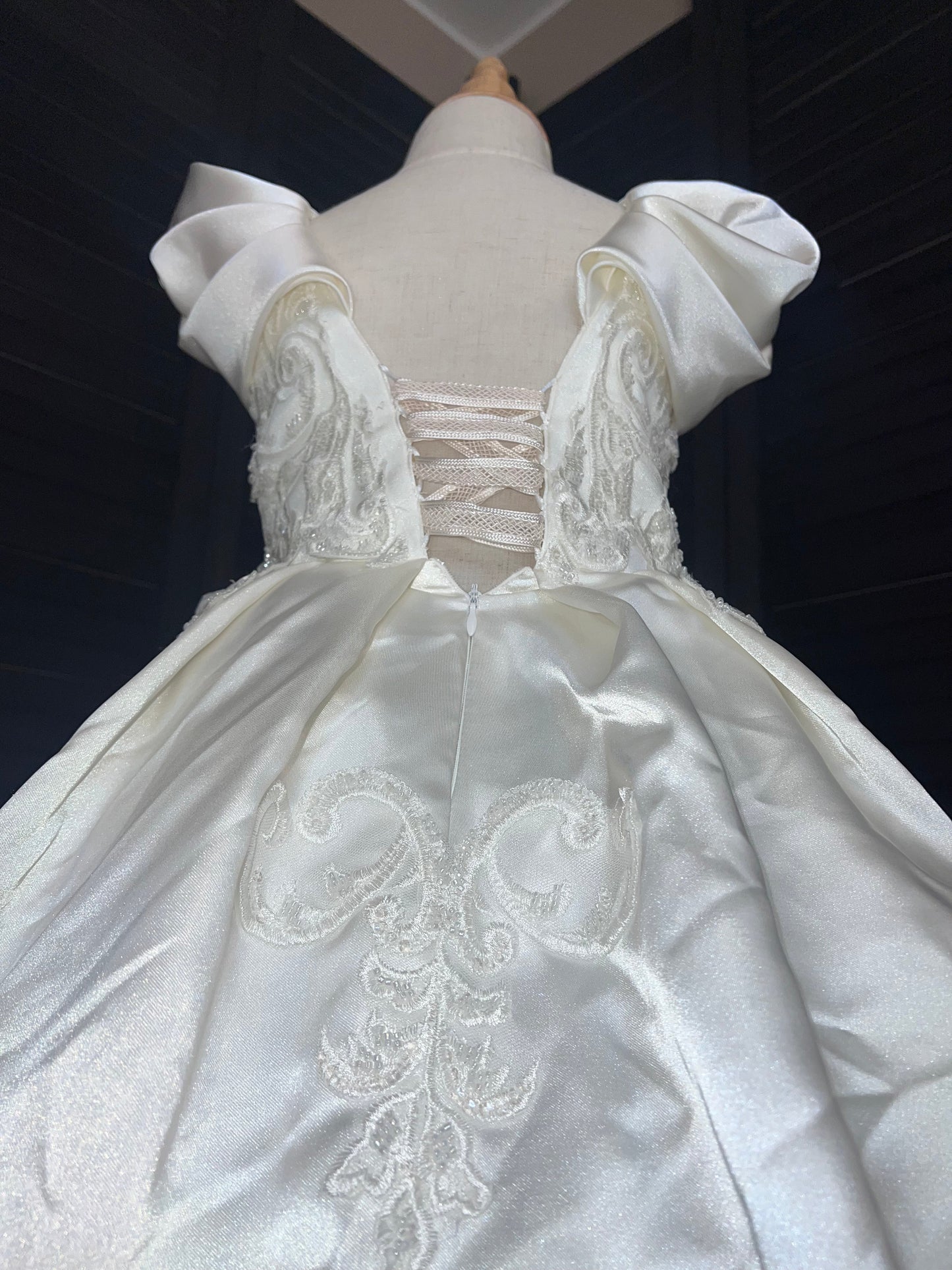Aida Luxury Off White Beaded lacePuffy Flower Girl Dress