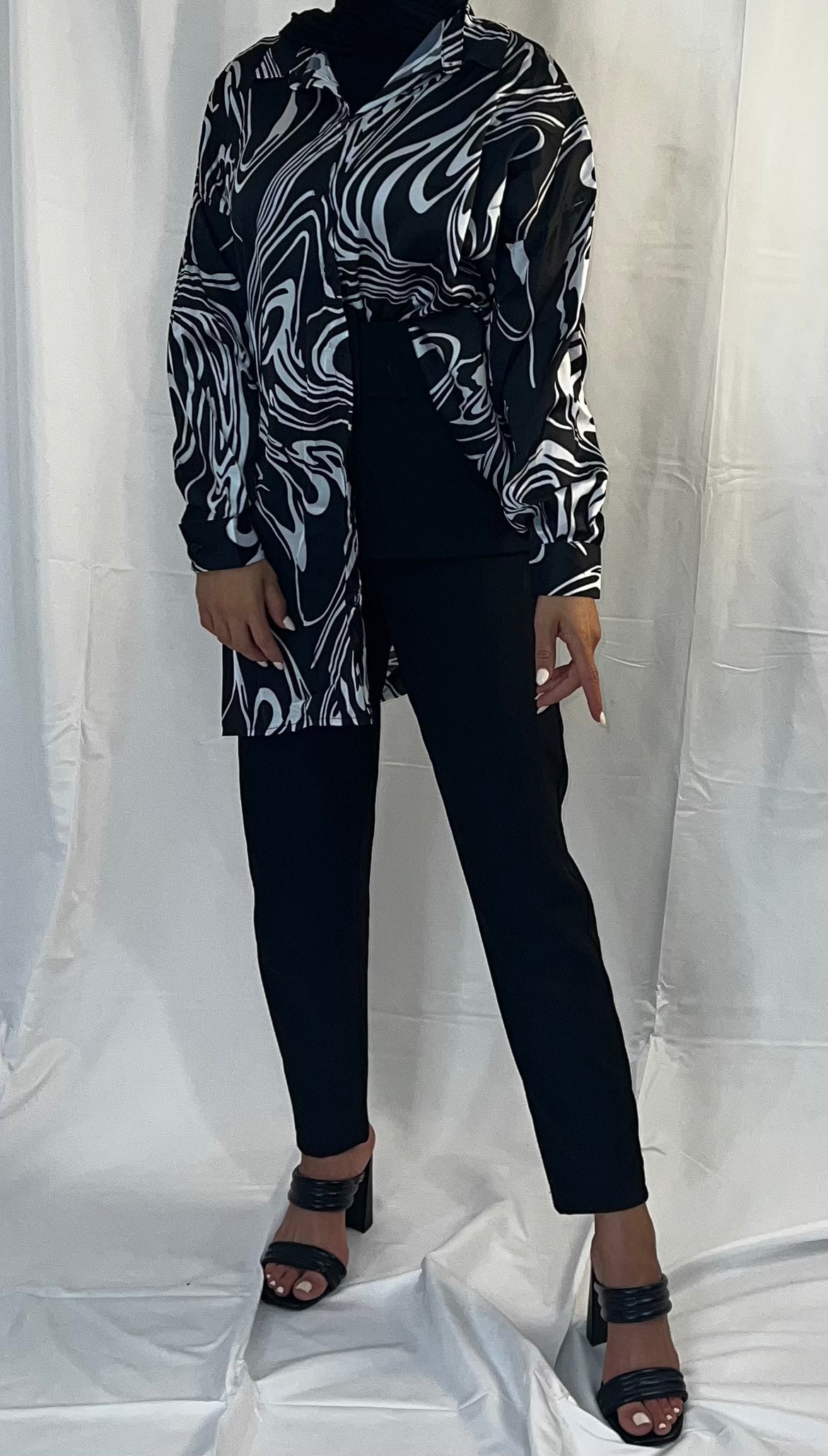 Blouse Satin Long Sleeve Button Up Tunic