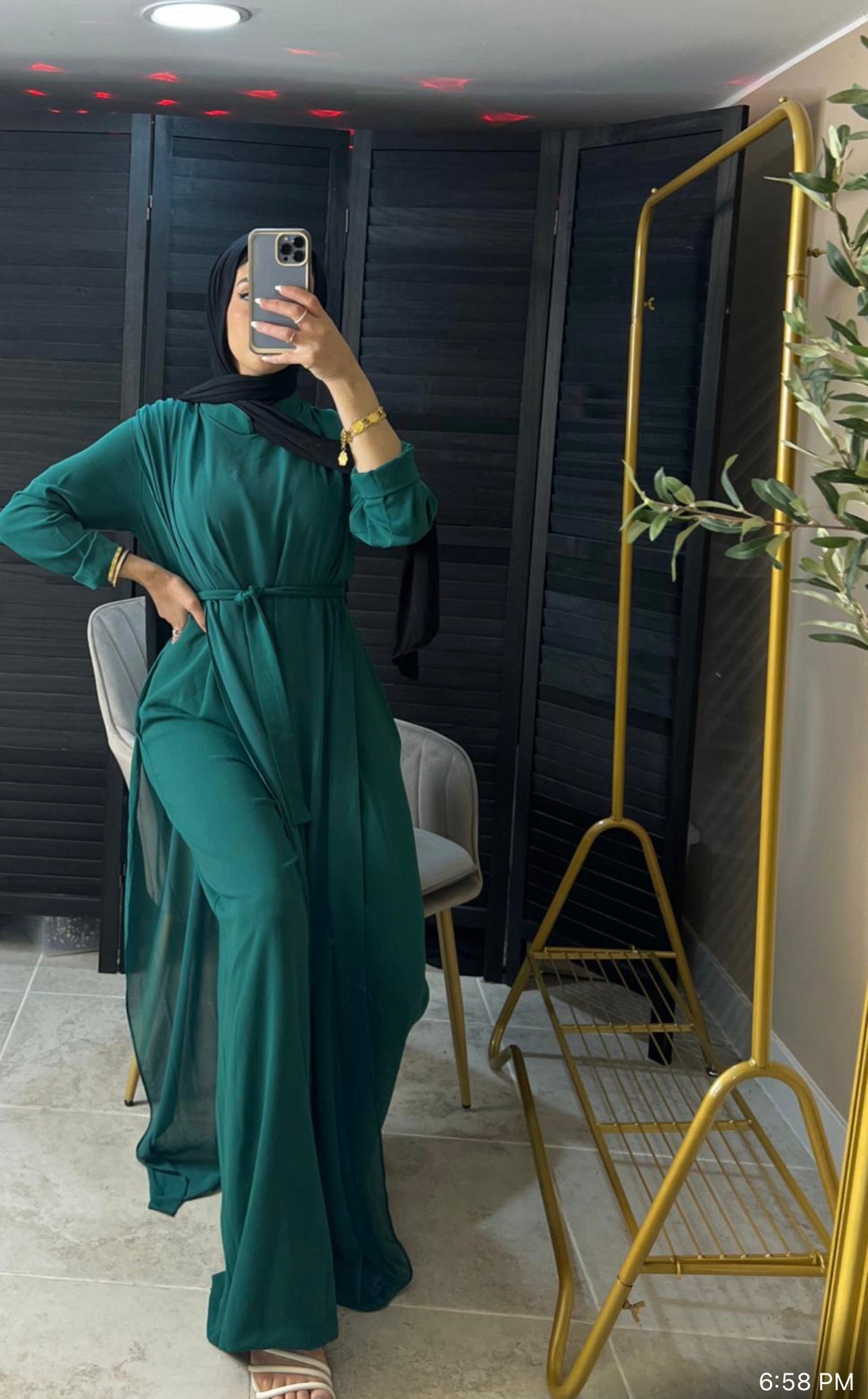 Long Sleeve Belted Chiffon Jumpsuit