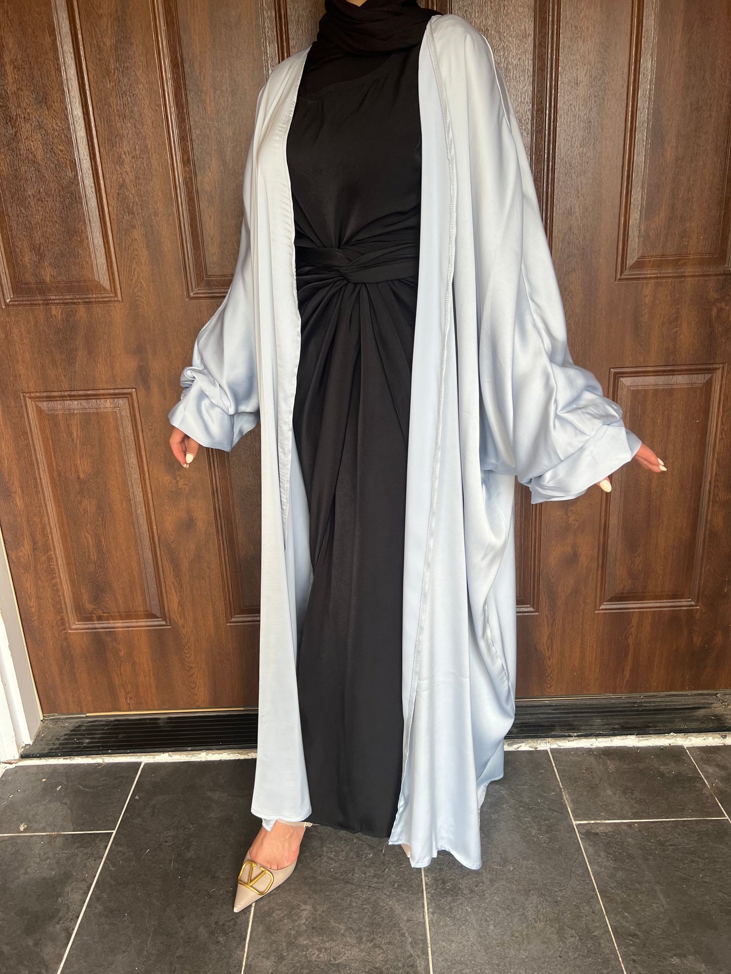 Suede Satin Open Butterfly Abaya