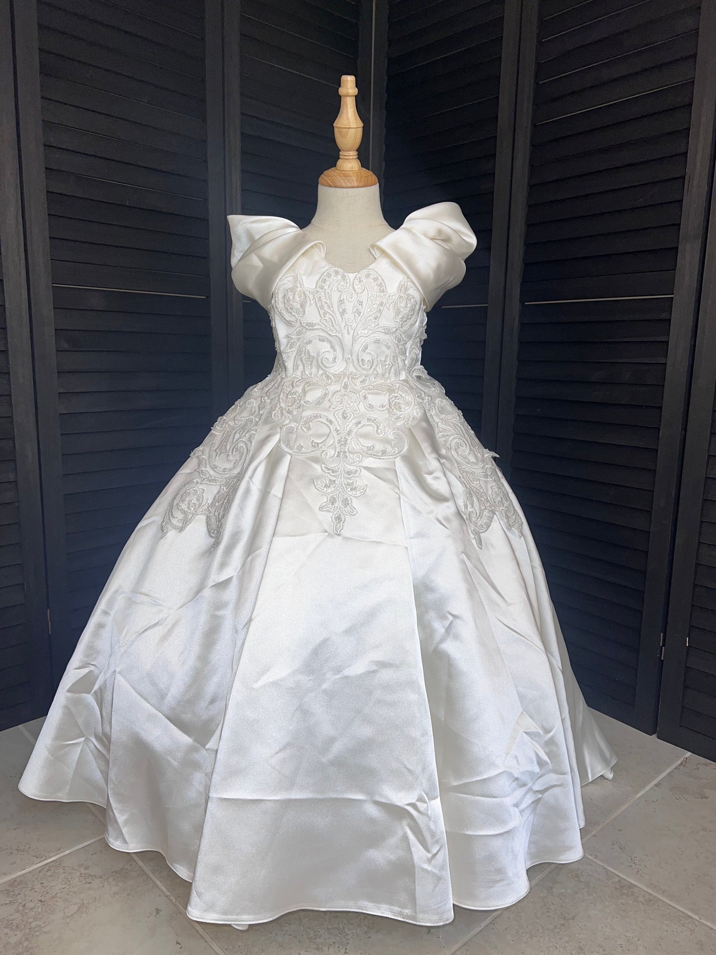 Aida Luxury Off White Beaded lacePuffy Flower Girl Dress