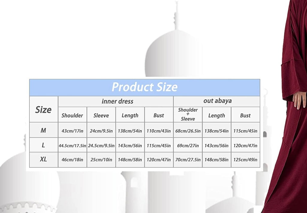 Women's Abaya Dress 3 Pieces Set With Tie-Wrap Skirt